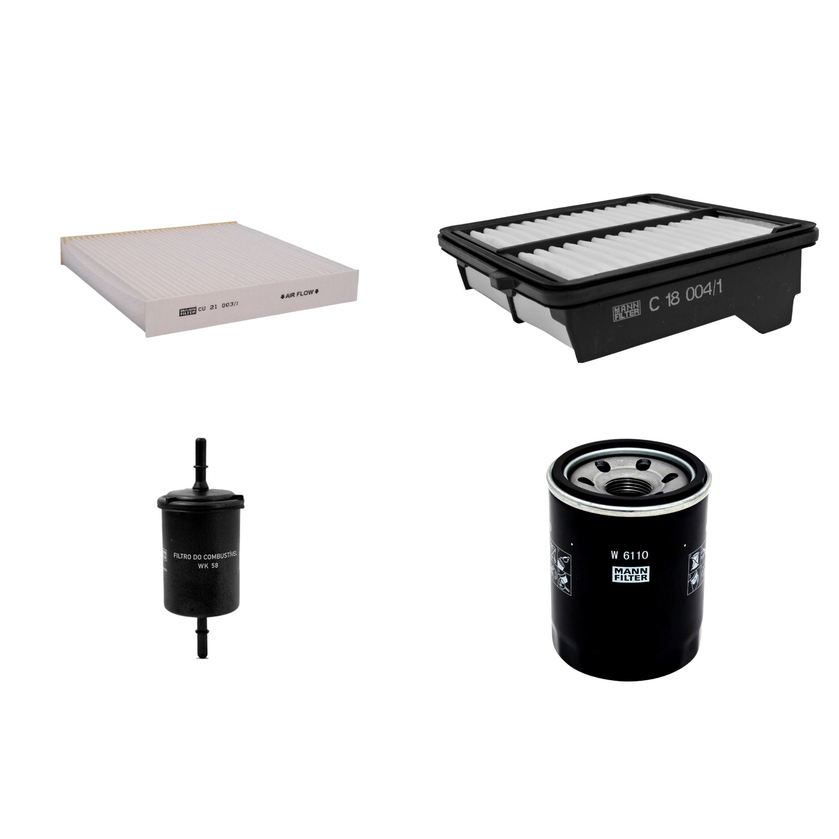 Kit Filtros de Ar Combustível Cabine Ar Condicionado Óleo - Mann-Filter - C18004/1 - CU21003/1 - W6110 - WK58