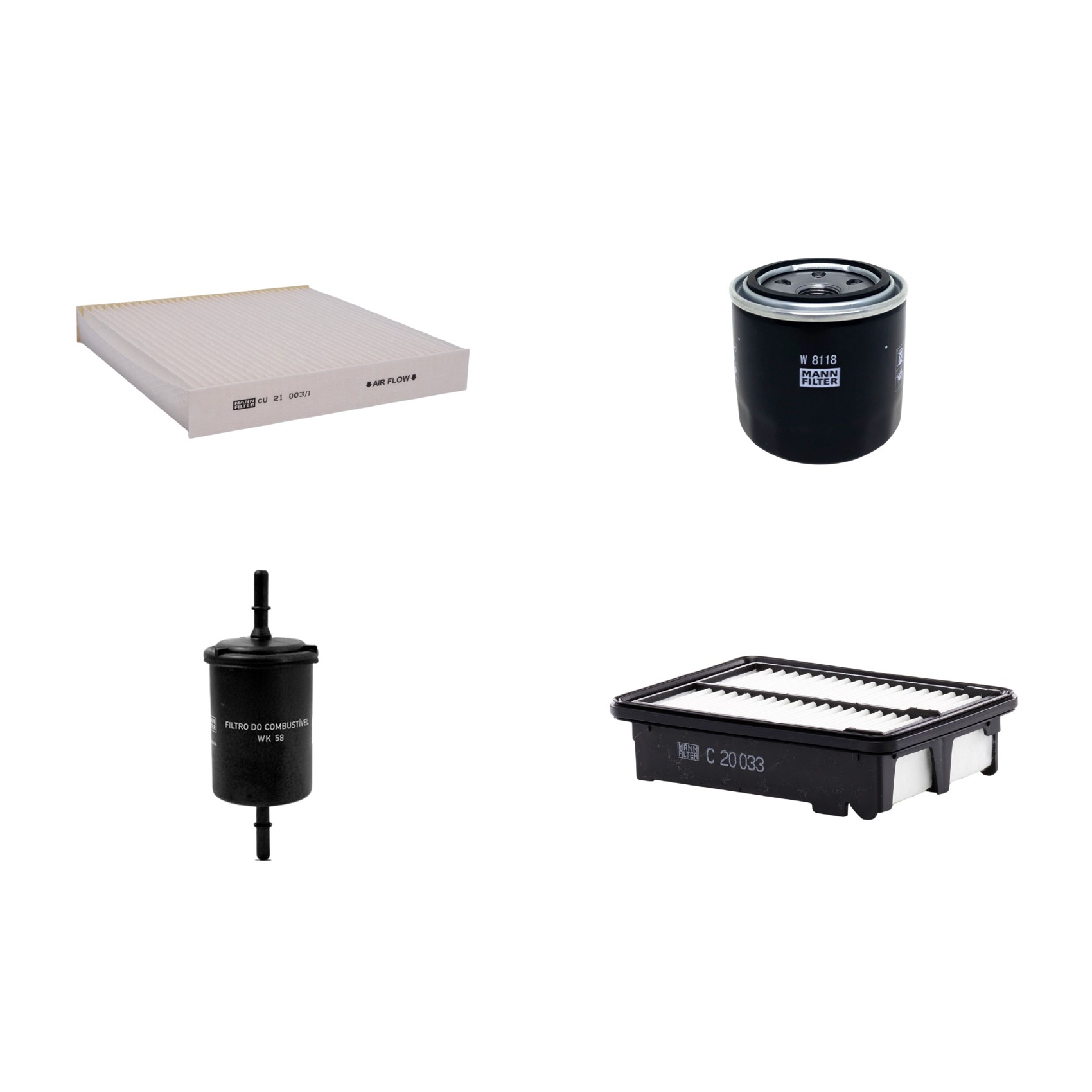 Kit Filtros de Ar Combustível Cabine Ar Condicionado Óleo - Mann-Filter - C20033 - CU21003/1 - W8118 - WK58
