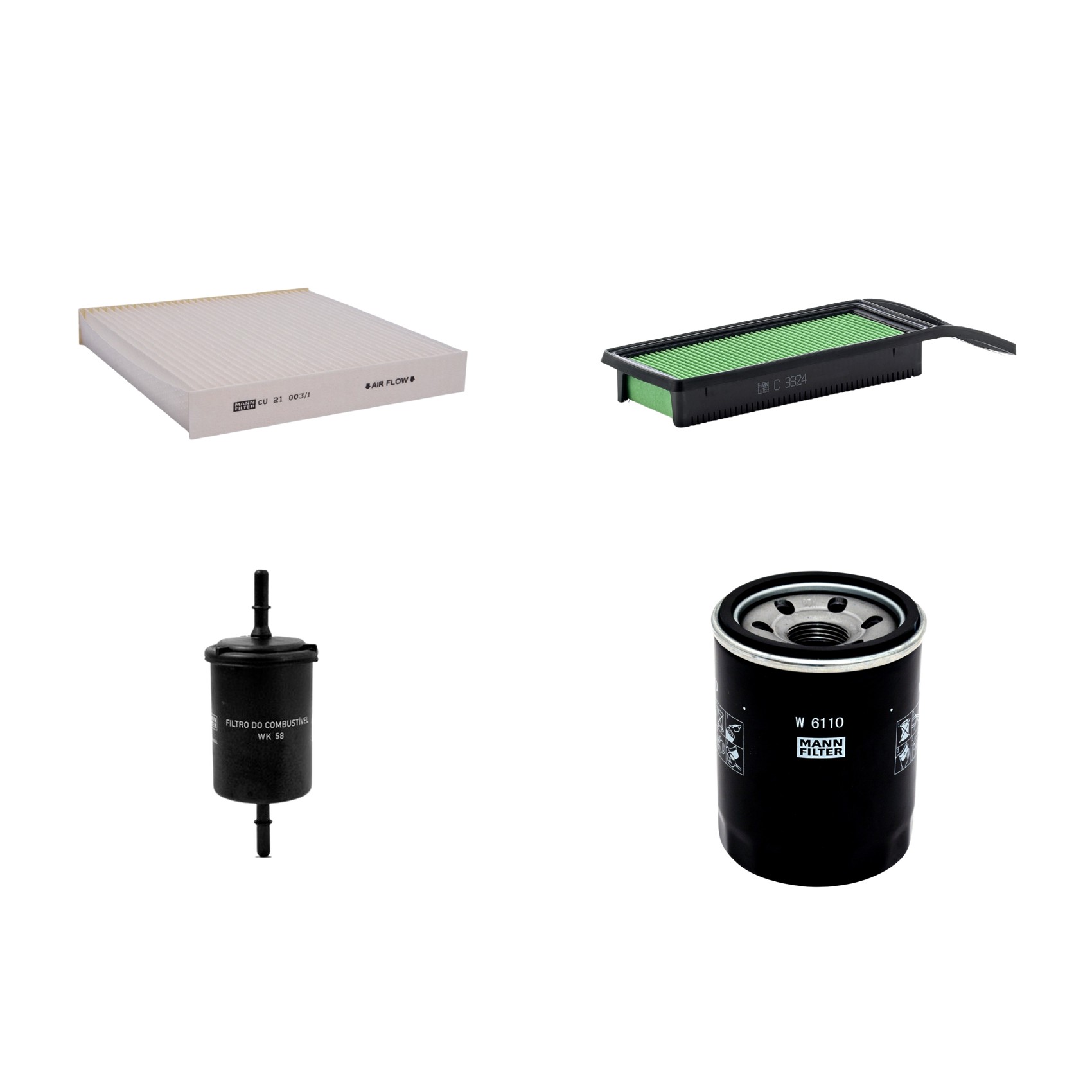 Kit Filtros de Ar Combustível Cabine Ar Condicionado Óleo - Mann-Filter - C3324 - CU21003/1 - W6110 - WK58