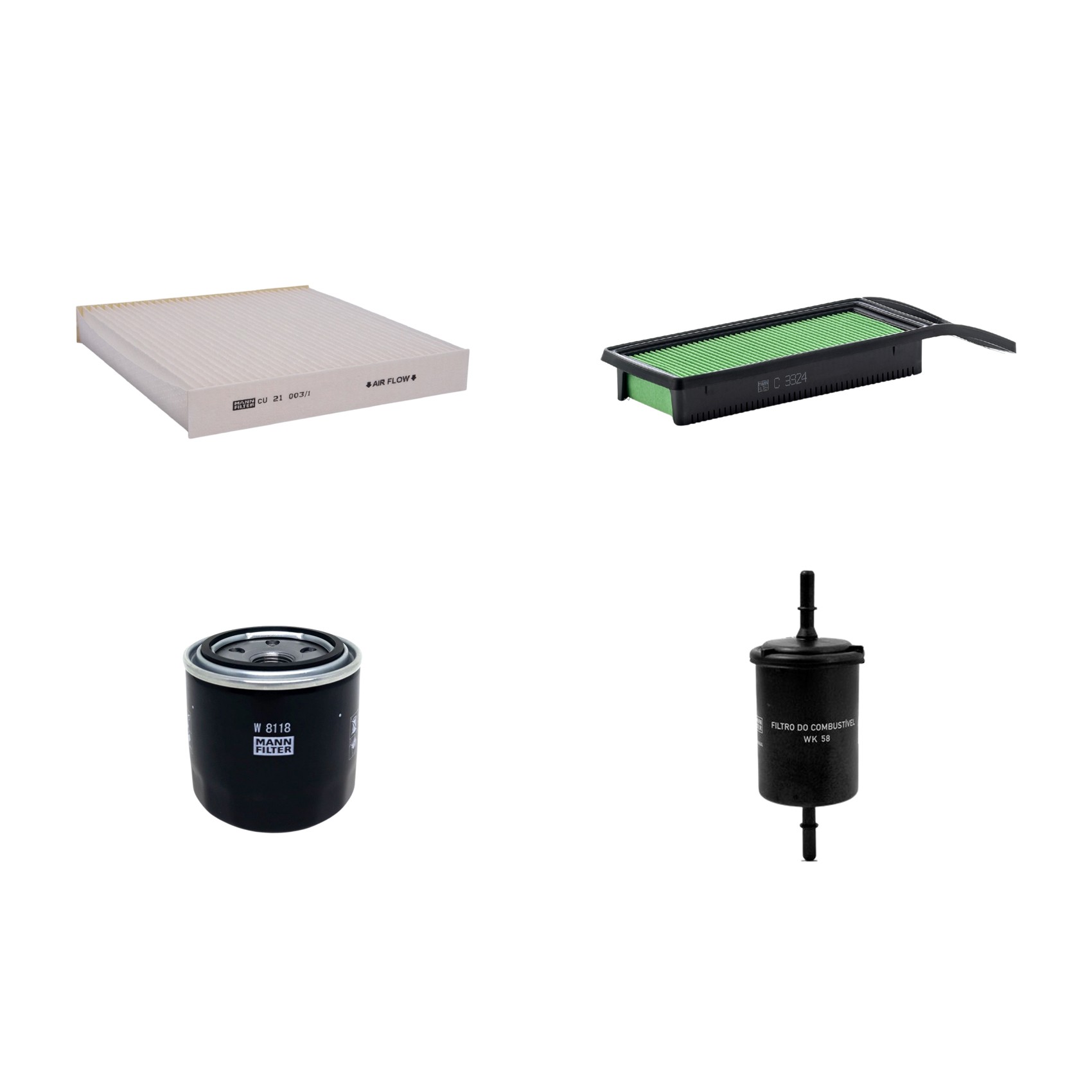 Kit Filtros de Ar Combustível Cabine Ar Condicionado Óleo - Mann-Filter - C3324 - CU21003/1 - W8118 - WK58