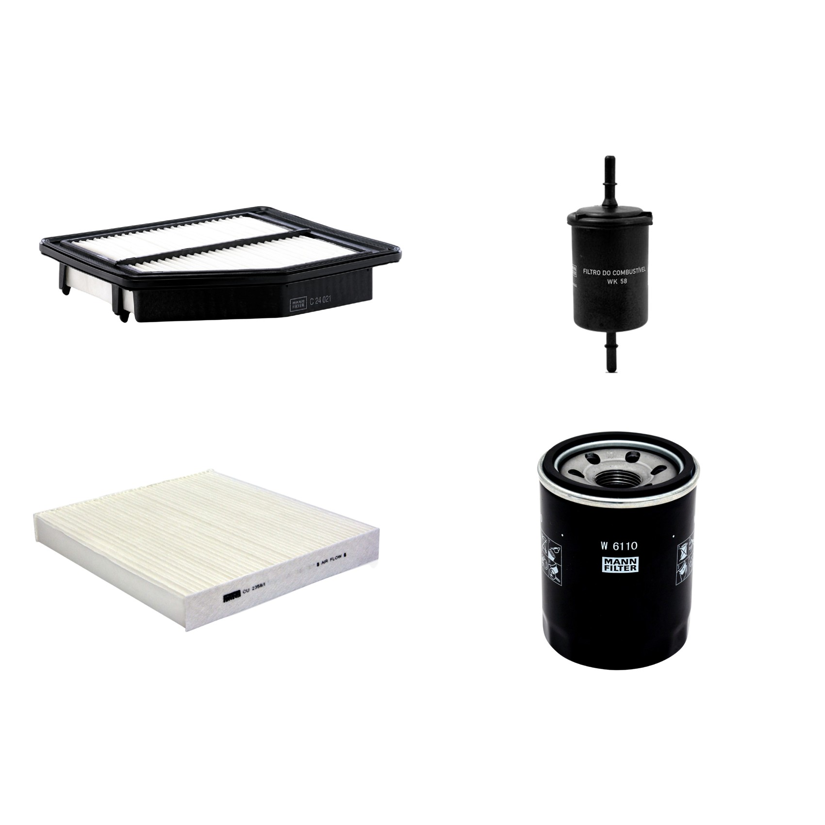 Kit Filtros de Ar Combustível Cabine Ar Condicionado Óleo - Mann-Filter - C24021 - CU2358/1 - W6110 - WK58
