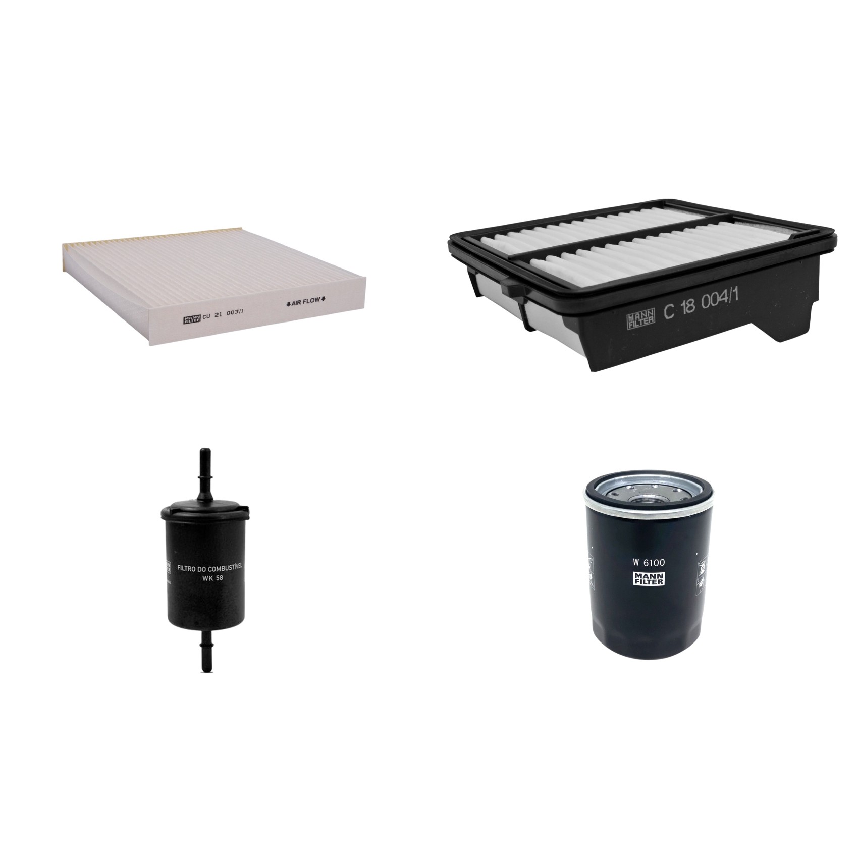 Kit Filtros de Ar Combustível Cabine Ar Condicionado Óleo - Mann-Filter - C18004/1 - CU21003/1 - W6100 - WK58