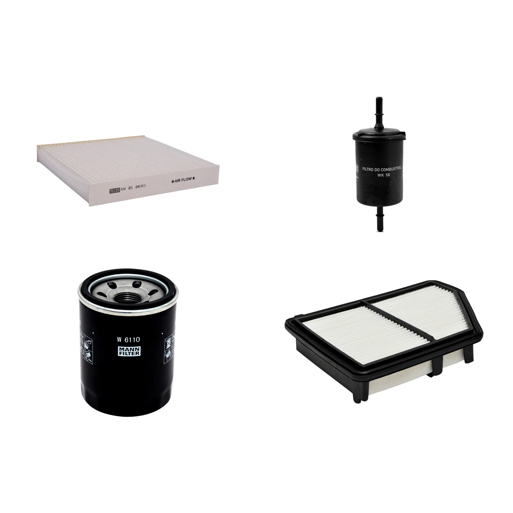 Kit Filtros de Ar Combustível Cabine Ar Condicionado Óleo - Mann-Filter - C24108 - CU21003/1 - W6110 - WK58