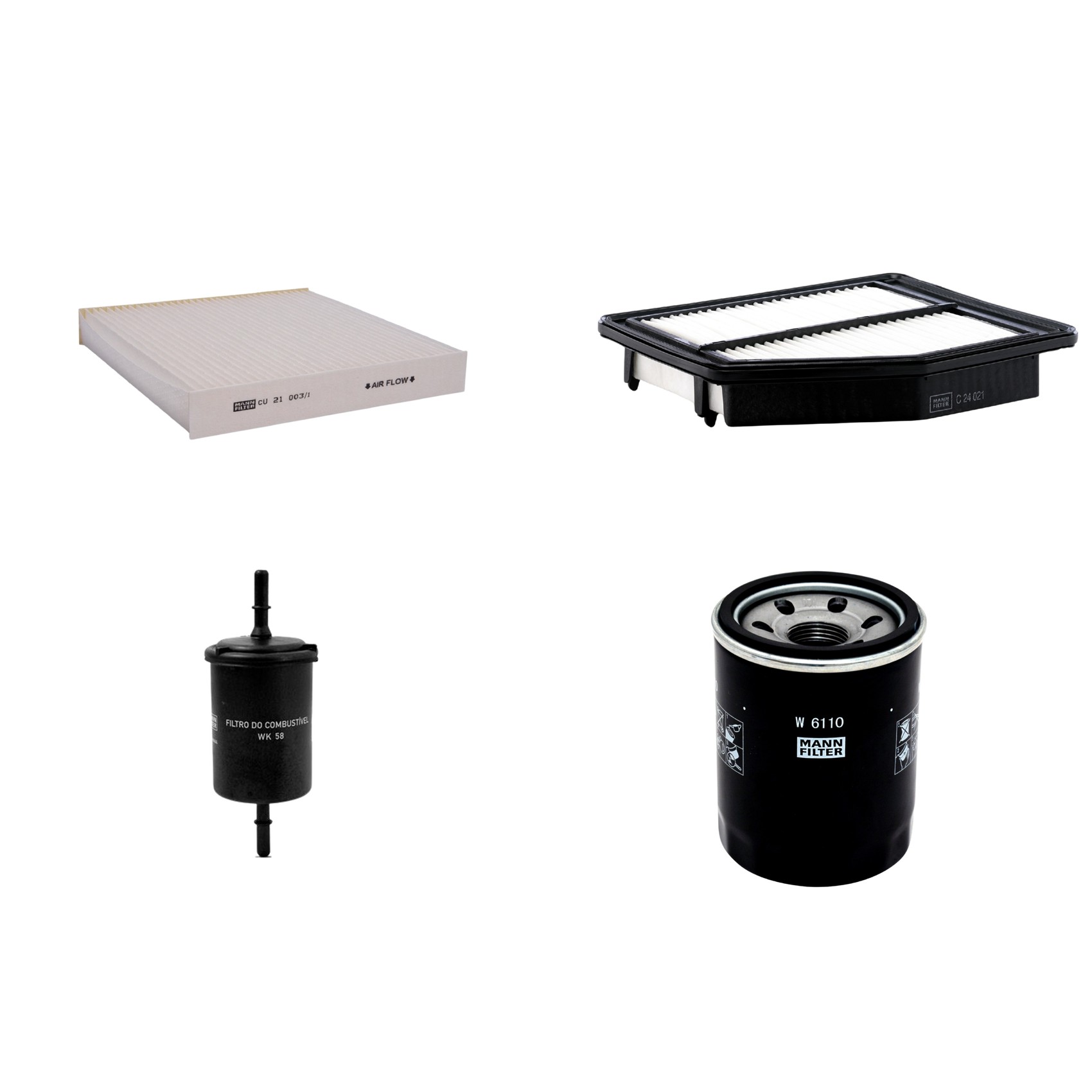 Kit Filtros de Ar Combustível Cabine Ar Condicionado Óleo - Mann-Filter - C24021 - CU21003/1 - W6110 - WK58