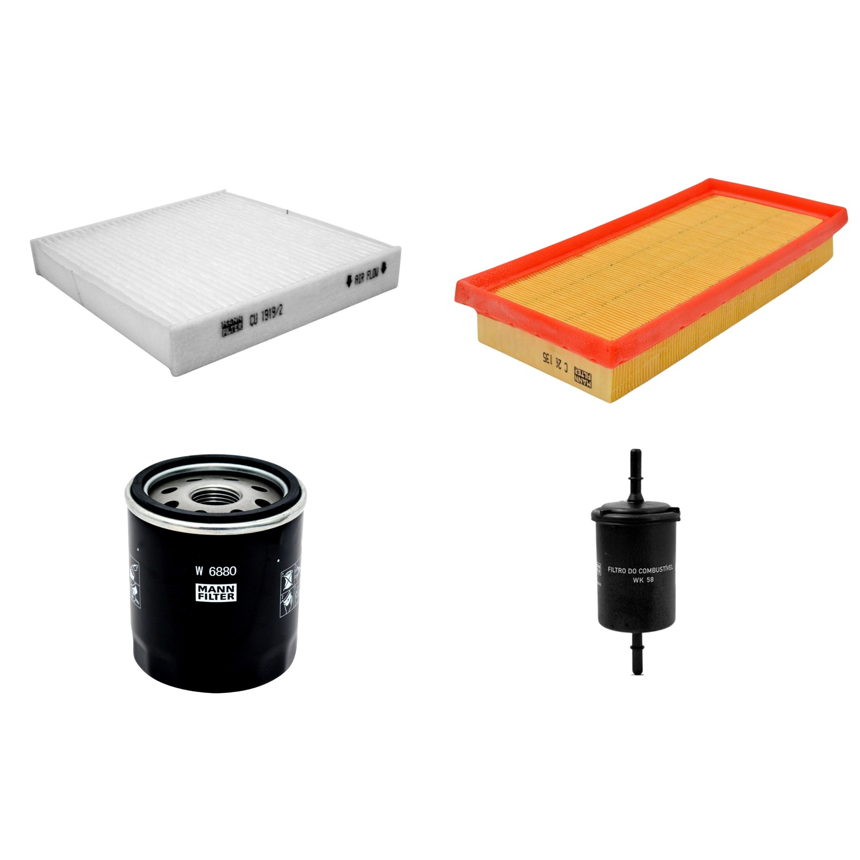 Kit Filtros de Ar Combustível Cabine Ar Condicionado Óleo - Mann-Filter - C26135 - CU1919/2 - W6880 - WK58