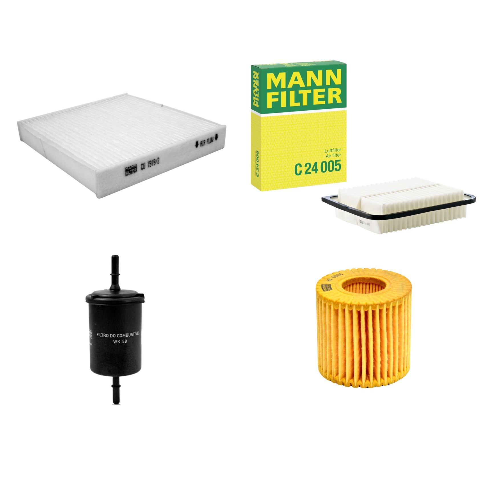 Kit Filtros de Ar Combustível Cabine Ar Condicionado Óleo - Mann-Filter - C24005 - CU1919/2 - HU6006x - WK58