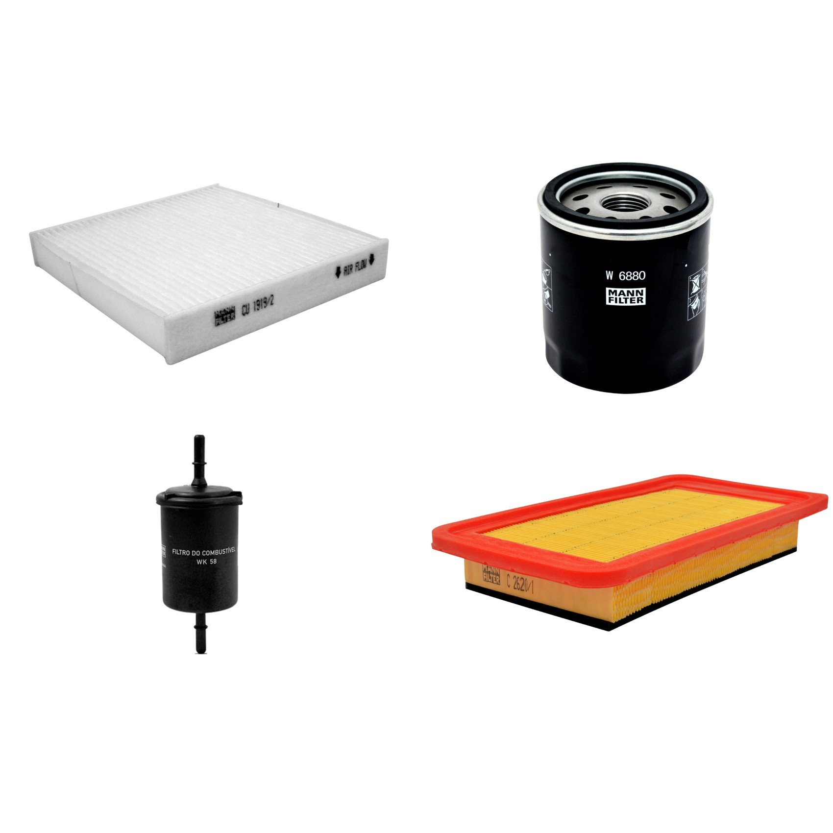 Kit Filtros de Ar Combustível Cabine Ar Condicionado Óleo - Mann-Filter - C2620/1 - CU1919/2 - W6880 - WK58