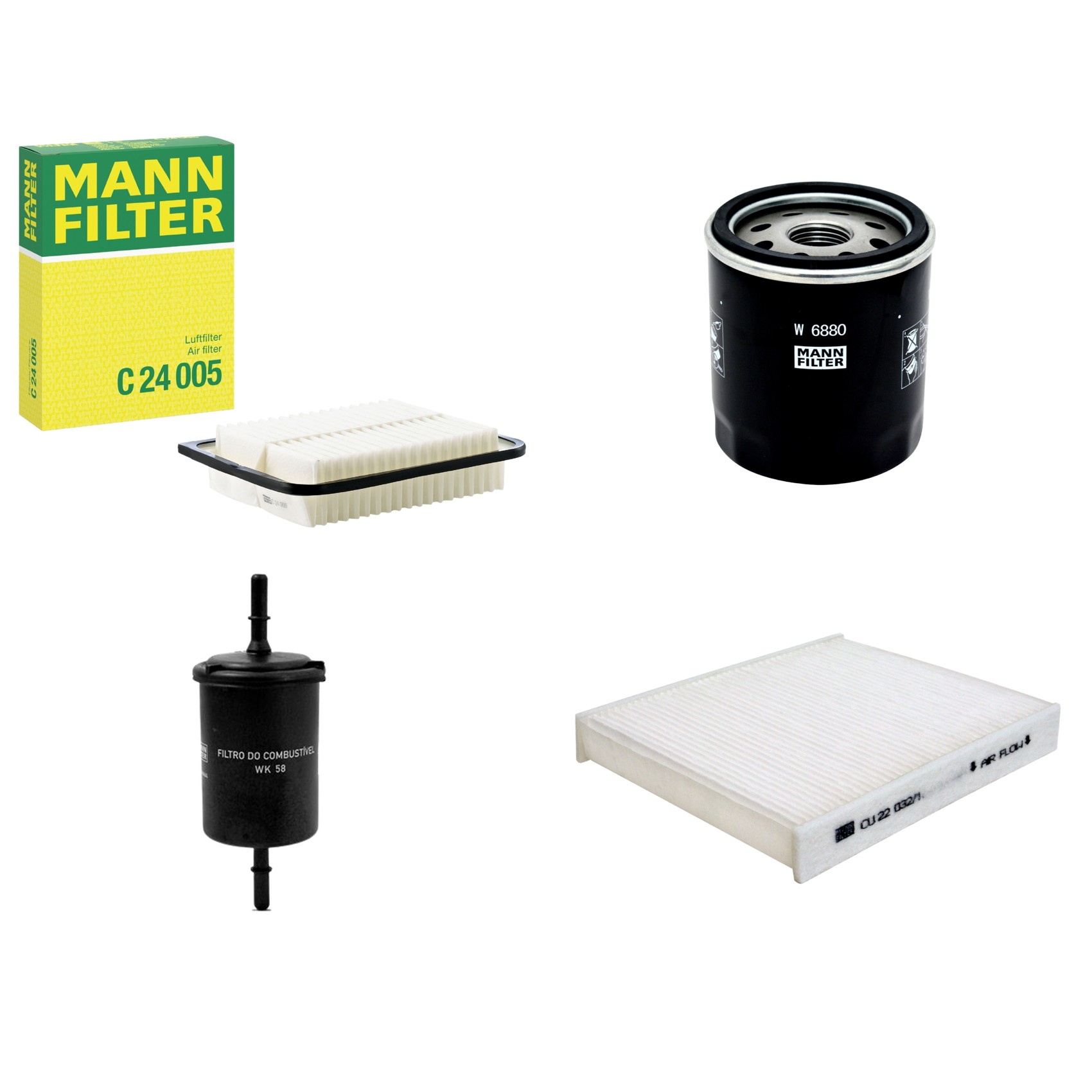 Kit Filtros de Ar Combustível Cabine Ar Condicionado Óleo - Mann-Filter - C24005 - CU22032/1 - W6880 - WK58