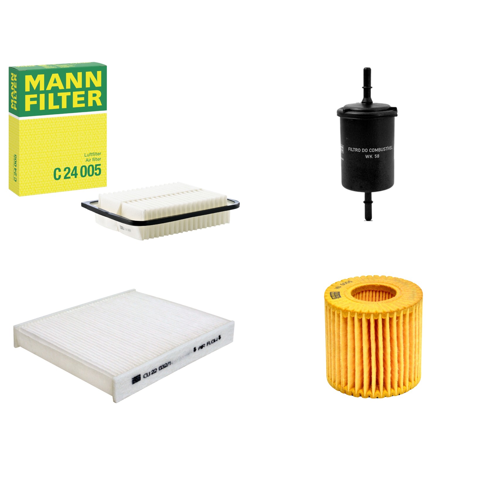Kit Filtros de Ar Combustível Cabine Ar Condicionado Óleo - Mann-Filter - C24005 - CU22032/1 - HU6006x - WK58