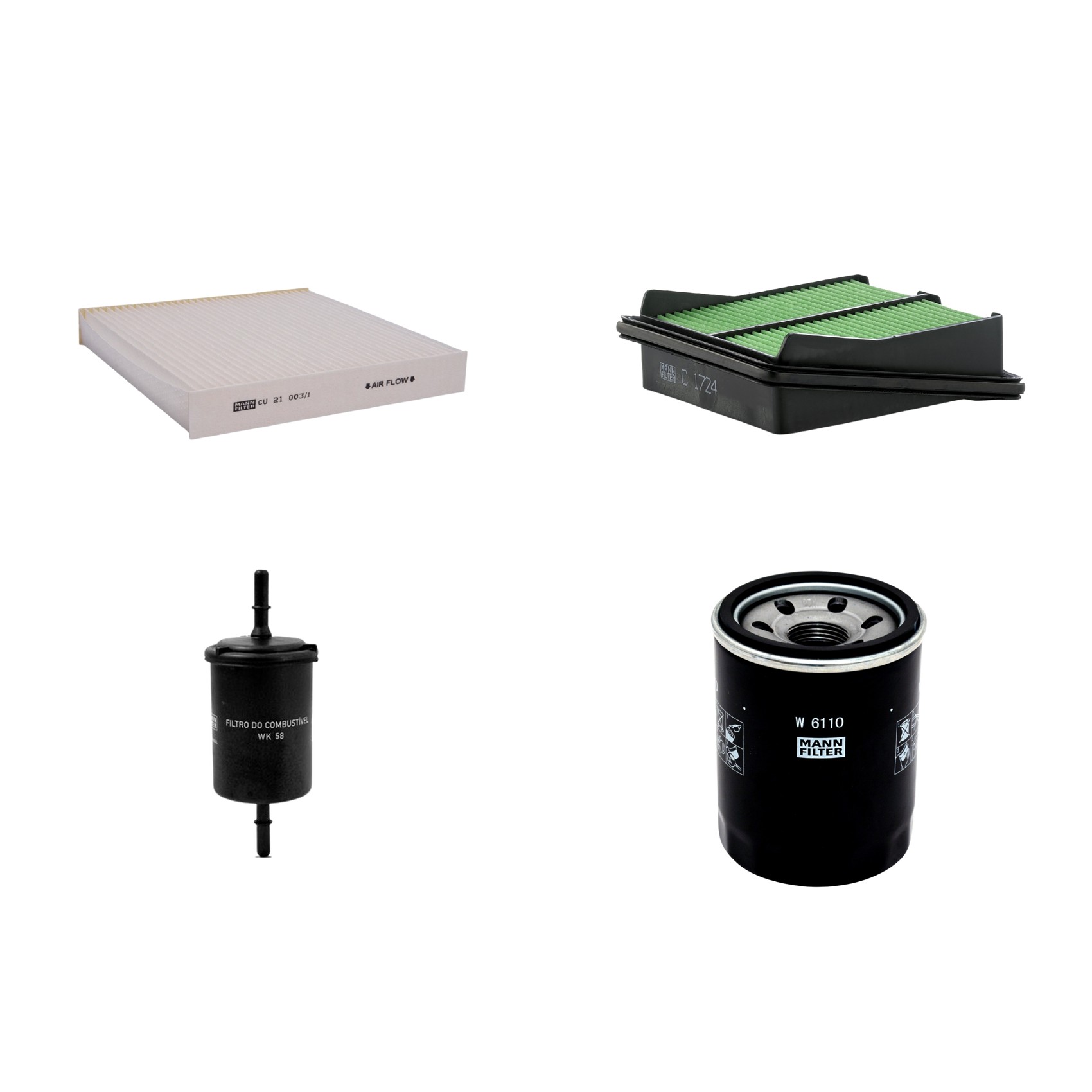 Kit Filtros de Ar Combustível Cabine Ar Condicionado Óleo - Mann-Filter - C1724 - CU21003/1 - W6110 - WK58