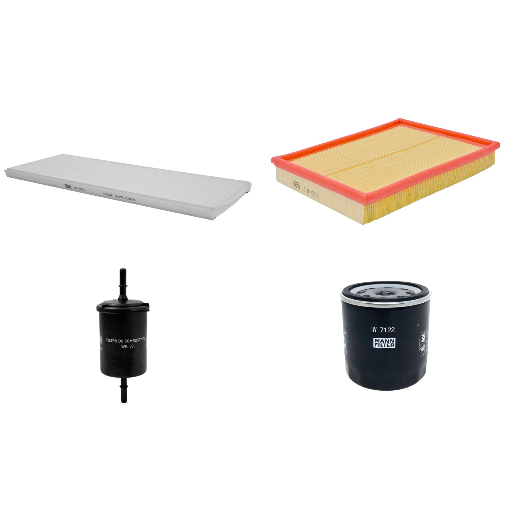 Kit Filtros de Ar Combustível Cabine Ar Condicionado Óleo - Mann-Filter - C30130/3 - CU4251/1 - W7122 - WK58