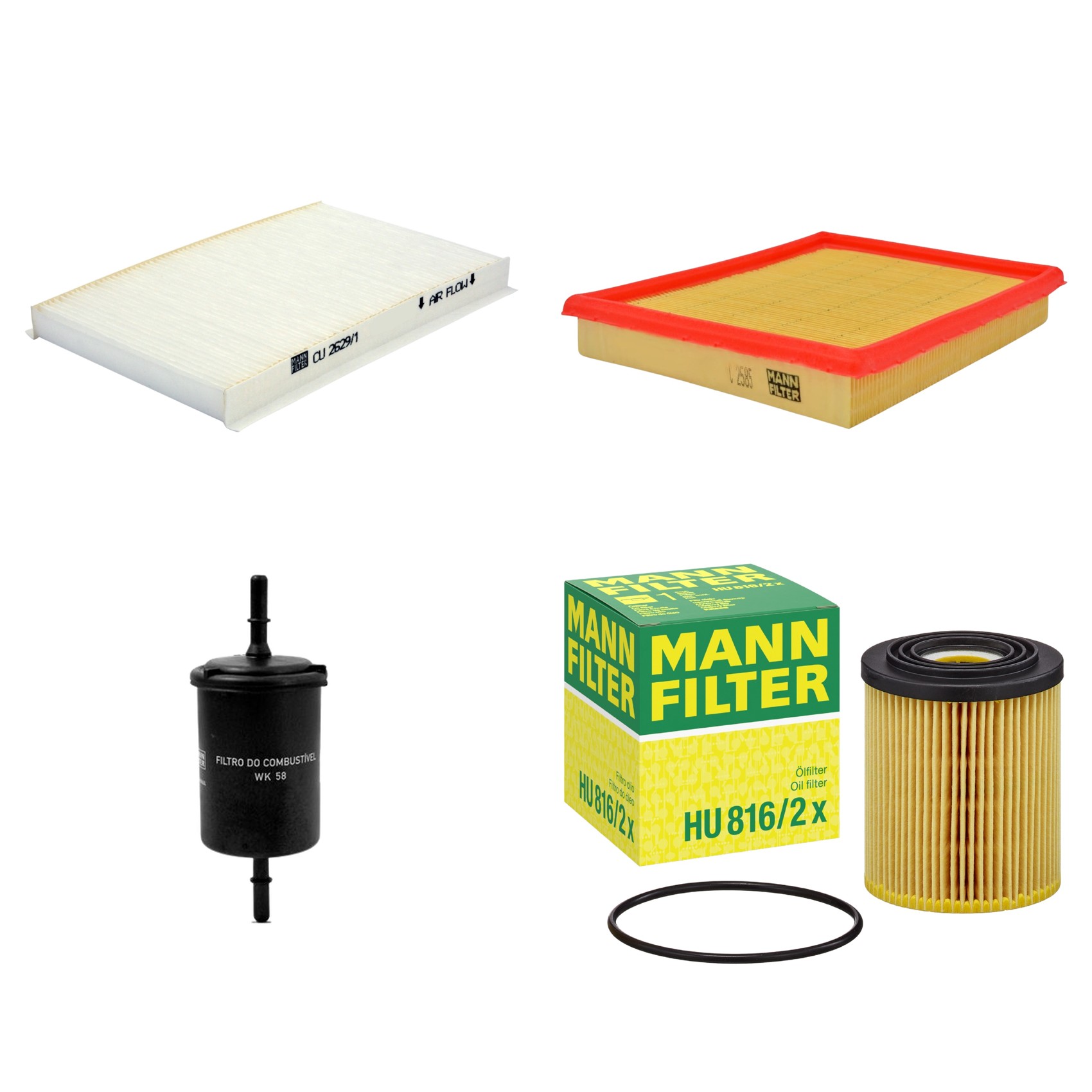 Kit Filtros de Ar Combustível Cabine Ar Condicionado Óleo - Mann-Filter - C2585 - CU2629/1 - HU816/2x - WK58
