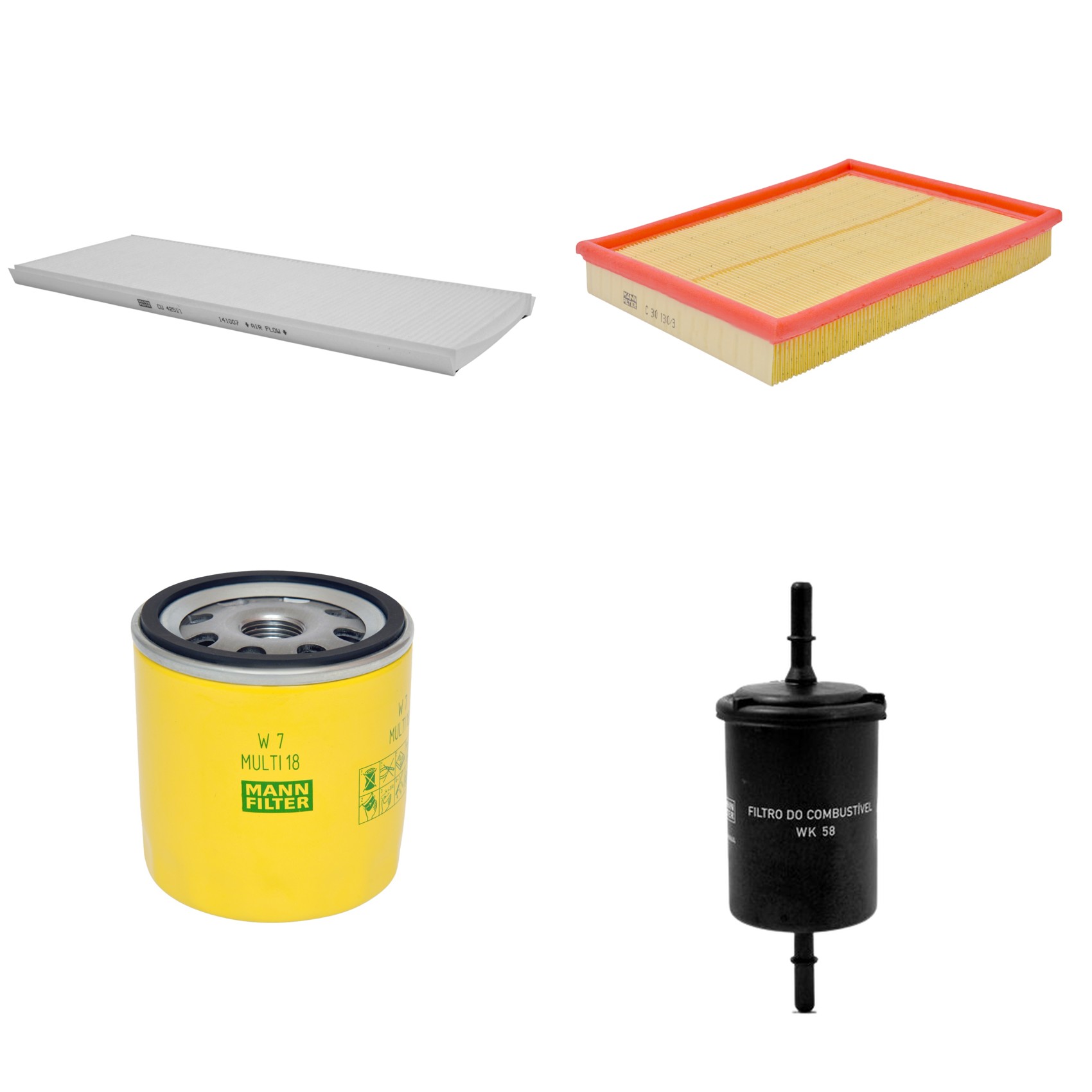 Kit Filtros de Ar Combustível Cabine Ar Condicionado Óleo - Mann-Filter - C30130/3 - CU4251/1 - W7MULTI18 - WK58
