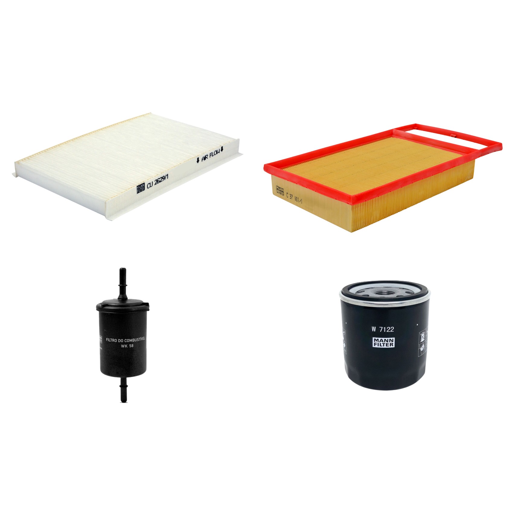 Kit Filtros de Ar Combustível Cabine Ar Condicionado Óleo - Mann-Filter - C37001/1 - CU2629/1 - W7122 - WK58
