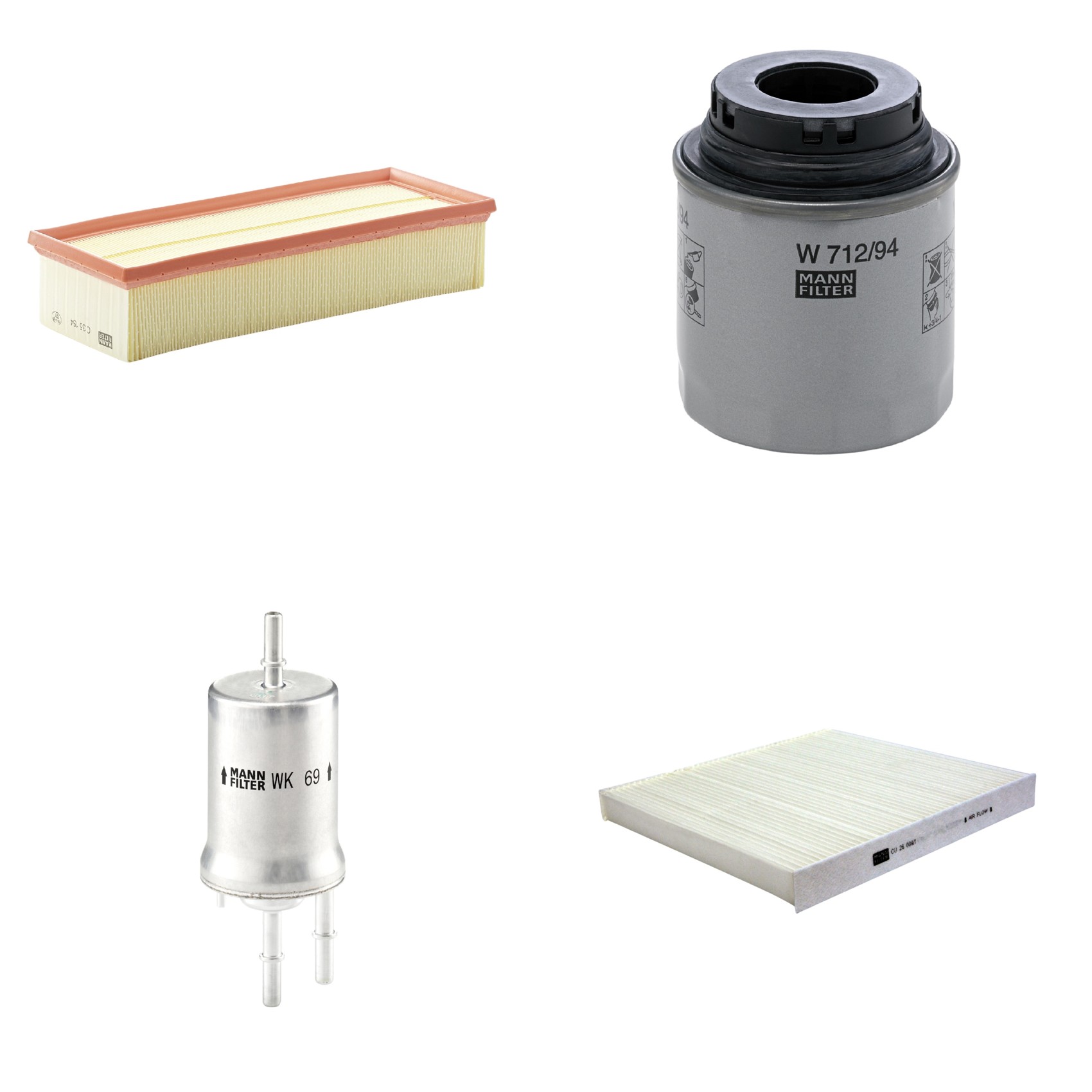 Kit Filtros de Ar Combustível Cabine Ar Condicionado Óleo - Mann-Filter - C35154 - CU26009/1 - W712/94 - WK69