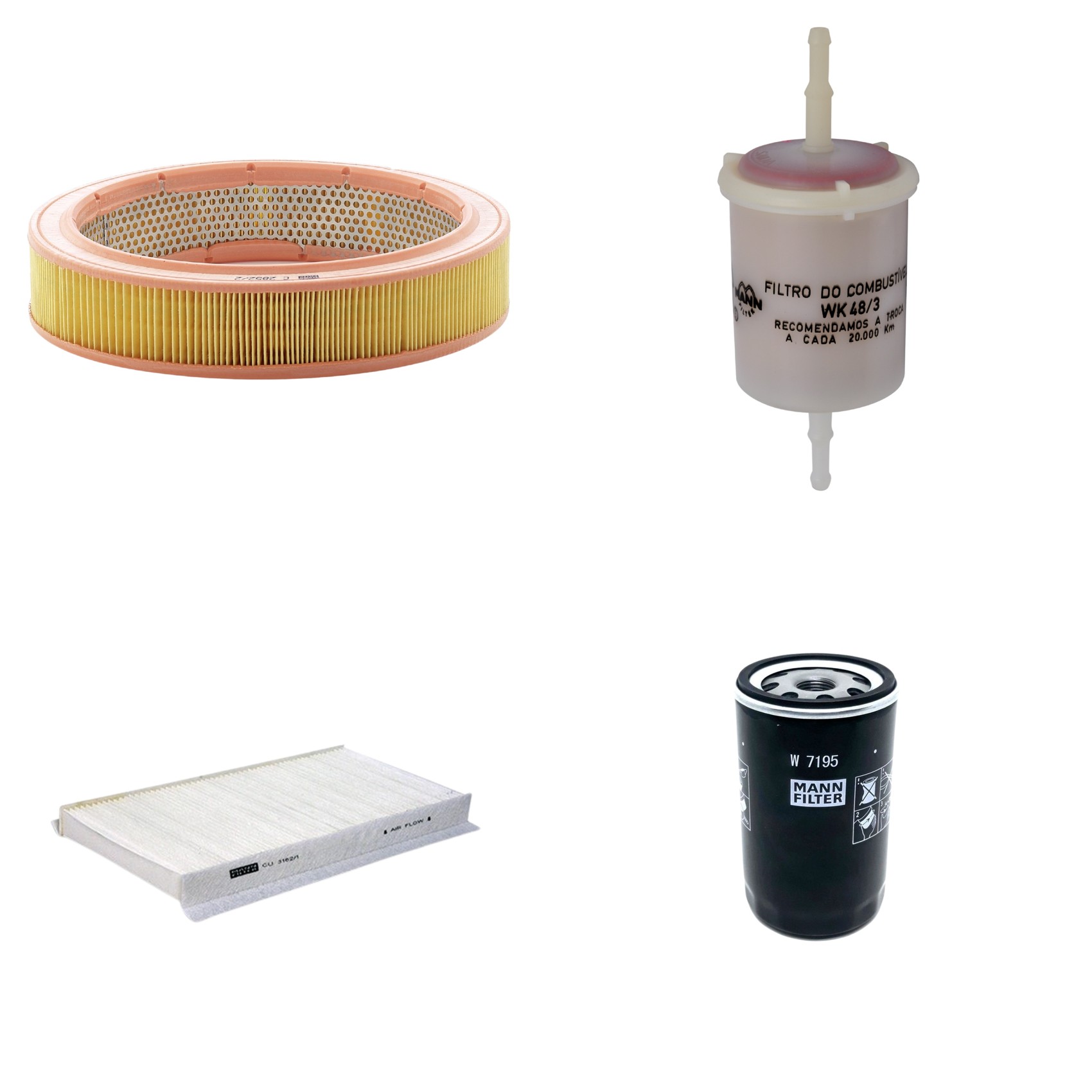 Kit Filtros de Ar Combustível Cabine Ar Condicionado Óleo - Mann-Filter - C2852/2 - CU3162/1 - W7195 - WK48/3