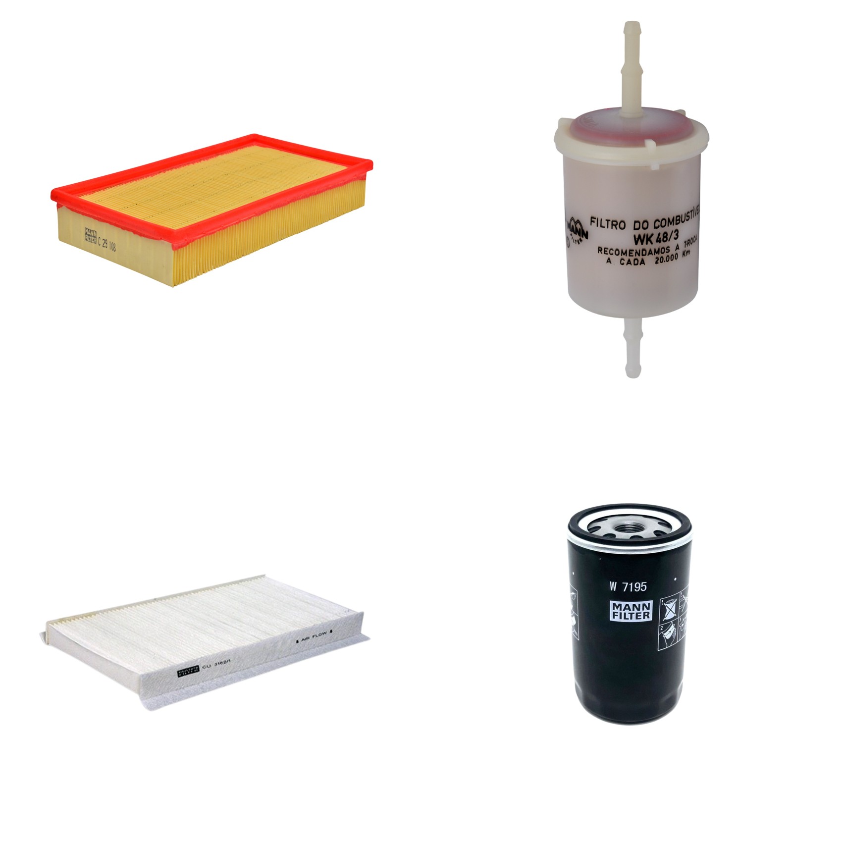 Kit Filtros de Ar Combustível Cabine Ar Condicionado Óleo - Mann-Filter - C29108 - CU3162/1 - W7195 - WK48/3
