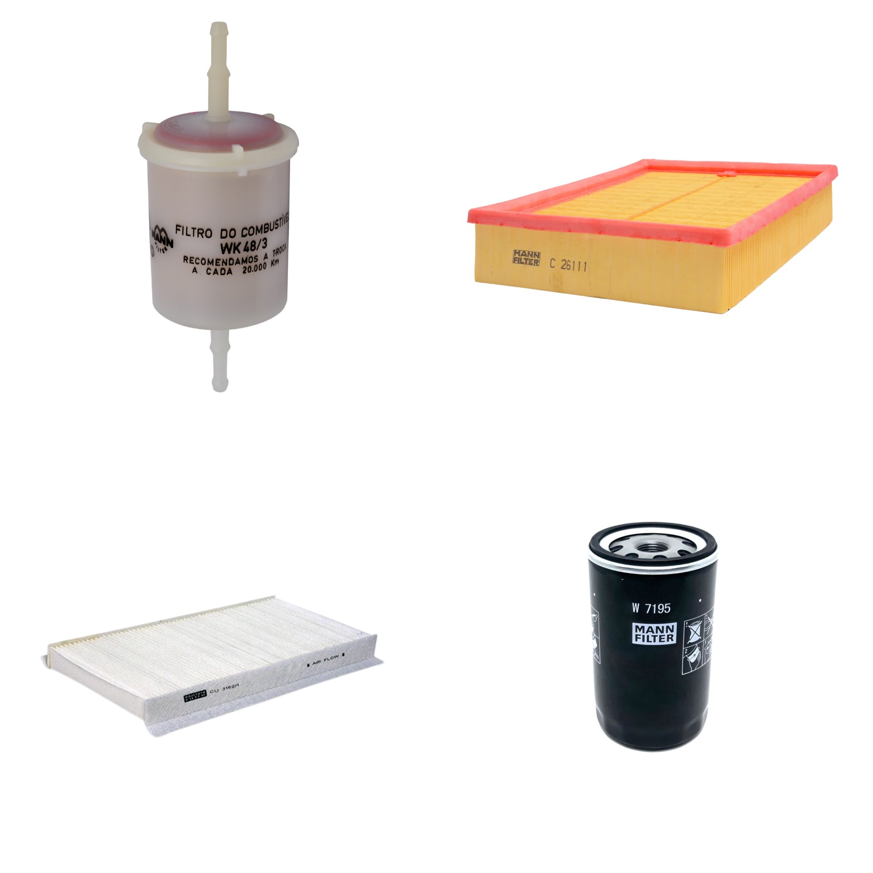 Kit Filtros de Ar Combustível Cabine Ar Condicionado Óleo - Mann-Filter - C26111 - CU3162/1 - W7195 - WK48/3