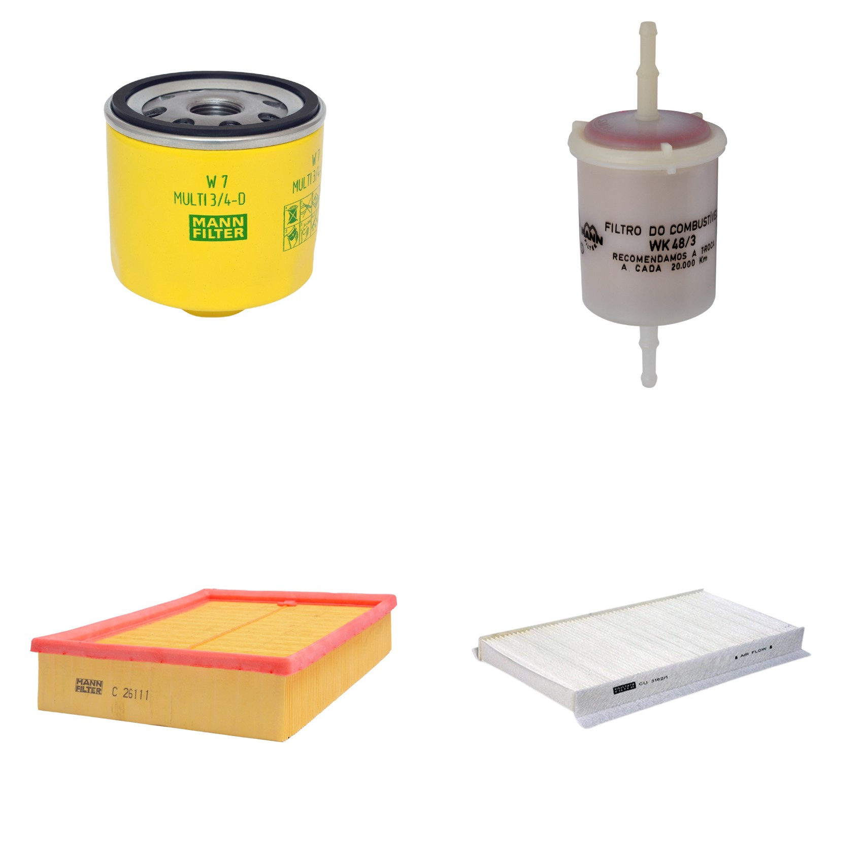 Kit Filtros de Ar Combustível Cabine Ar Condicionado Óleo - Mann-Filter - C26111 - CU3162/1 - W7MULTI3/4-D - WK48/3