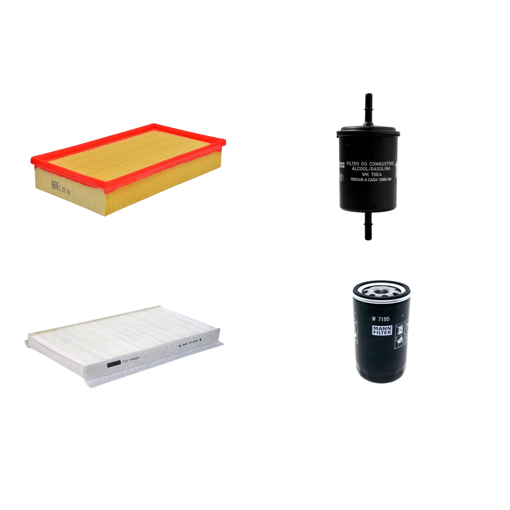 Kit Filtros de Ar Combustível Cabine Ar Condicionado Óleo - Mann-Filter - C29108 - CU3162/1 - W7195 - WK730/4