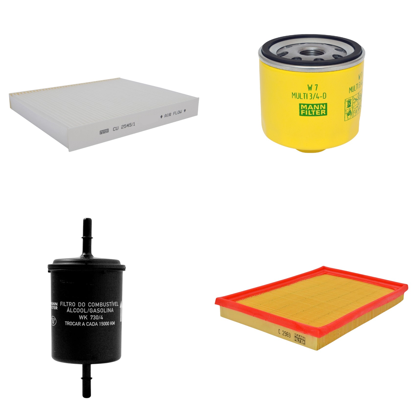 Kit Filtros de Ar Combustível Cabine Ar Condicionado Óleo - Mann-Filter - C2969 - CU2545/1 - W7MULTI3/4-D - WK730/4