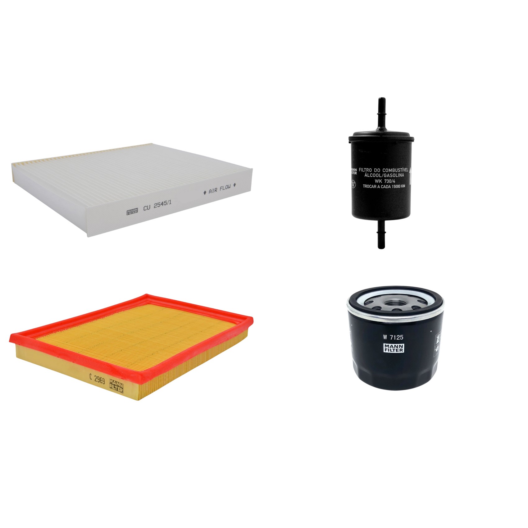 Kit Filtros de Ar Combustível Cabine Ar Condicionado Óleo - Mann-Filter - C2969 - CU2545/1 - W7125 - WK730/4