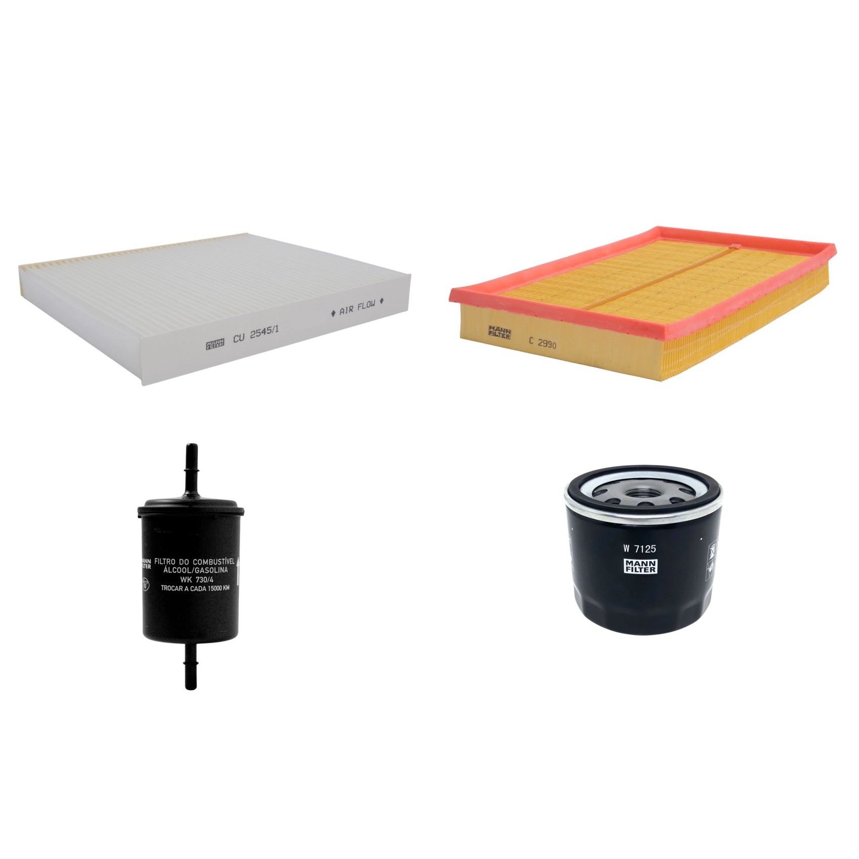 Kit Filtros de Ar Combustível Cabine Ar Condicionado Óleo - Mann-Filter - C2990 - CU2545/1 - W7125 - WK730/4