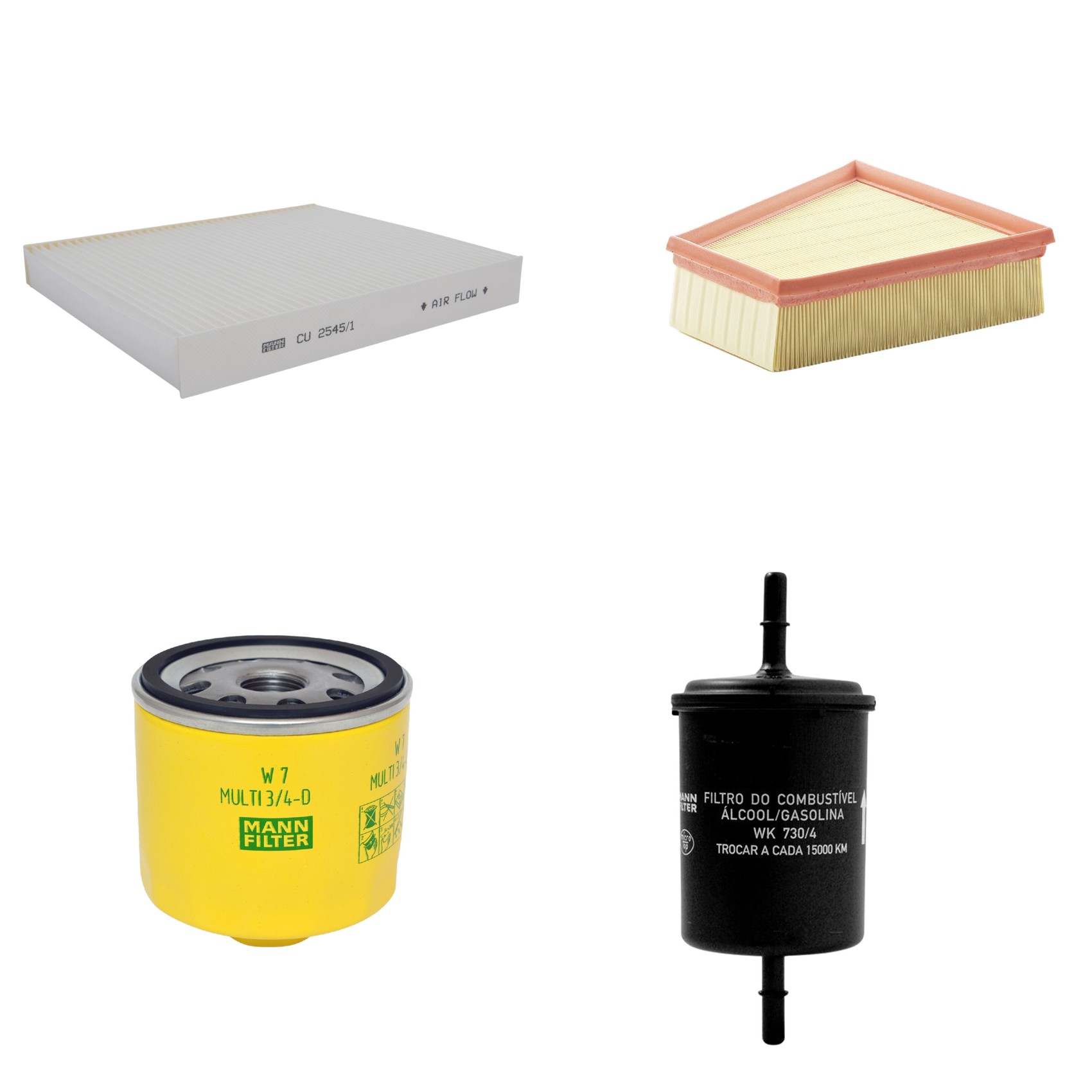 Kit Filtros de Ar Combustível Cabine Ar Condicionado Óleo - Mann-Filter - C2295/2 - CU2545/1 - W7MULTI3/4-D - WK730/4