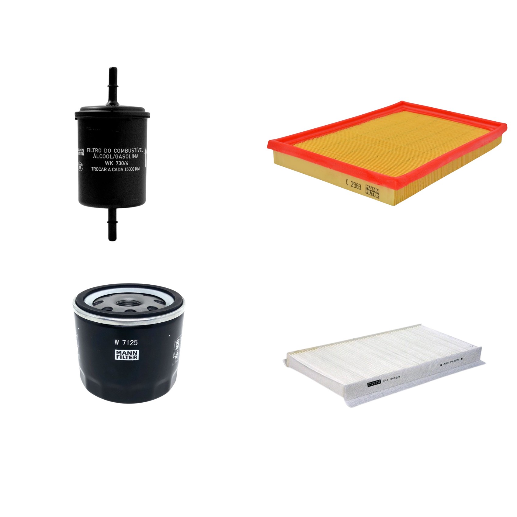 Kit Filtros de Ar Combustível Cabine Ar Condicionado Óleo - Mann-Filter - C2969 - CU3162/1 - W7125 - WK730/4
