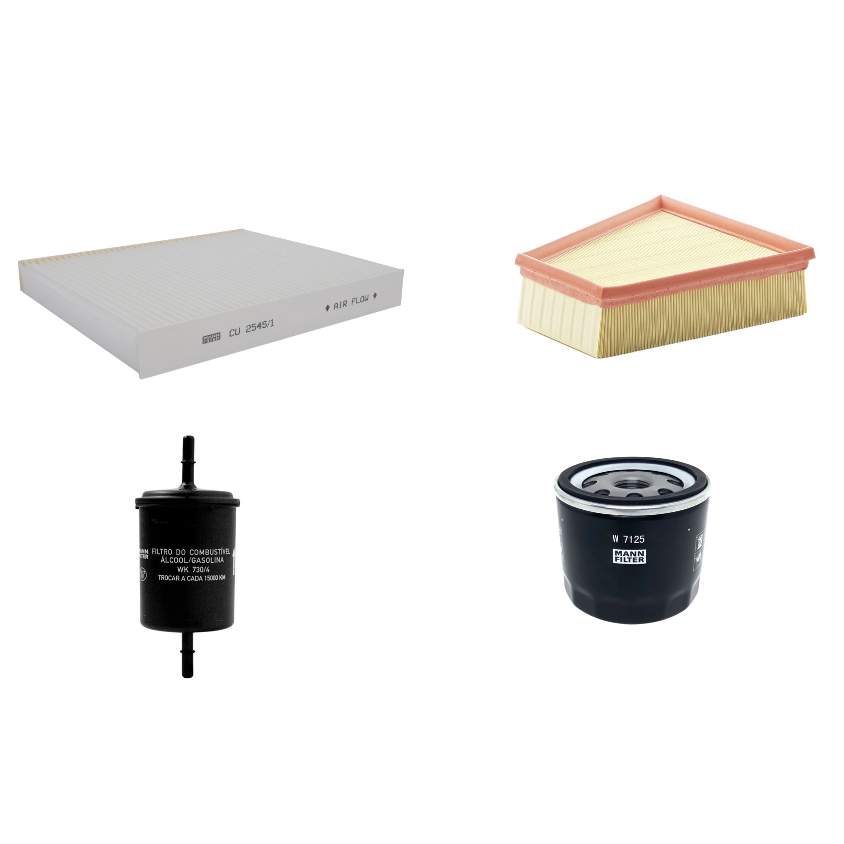 Kit Filtros de Ar Combustível Cabine Ar Condicionado Óleo - Mann-Filter - C2295/2 - CU2545/1 - W7125 - WK730/4