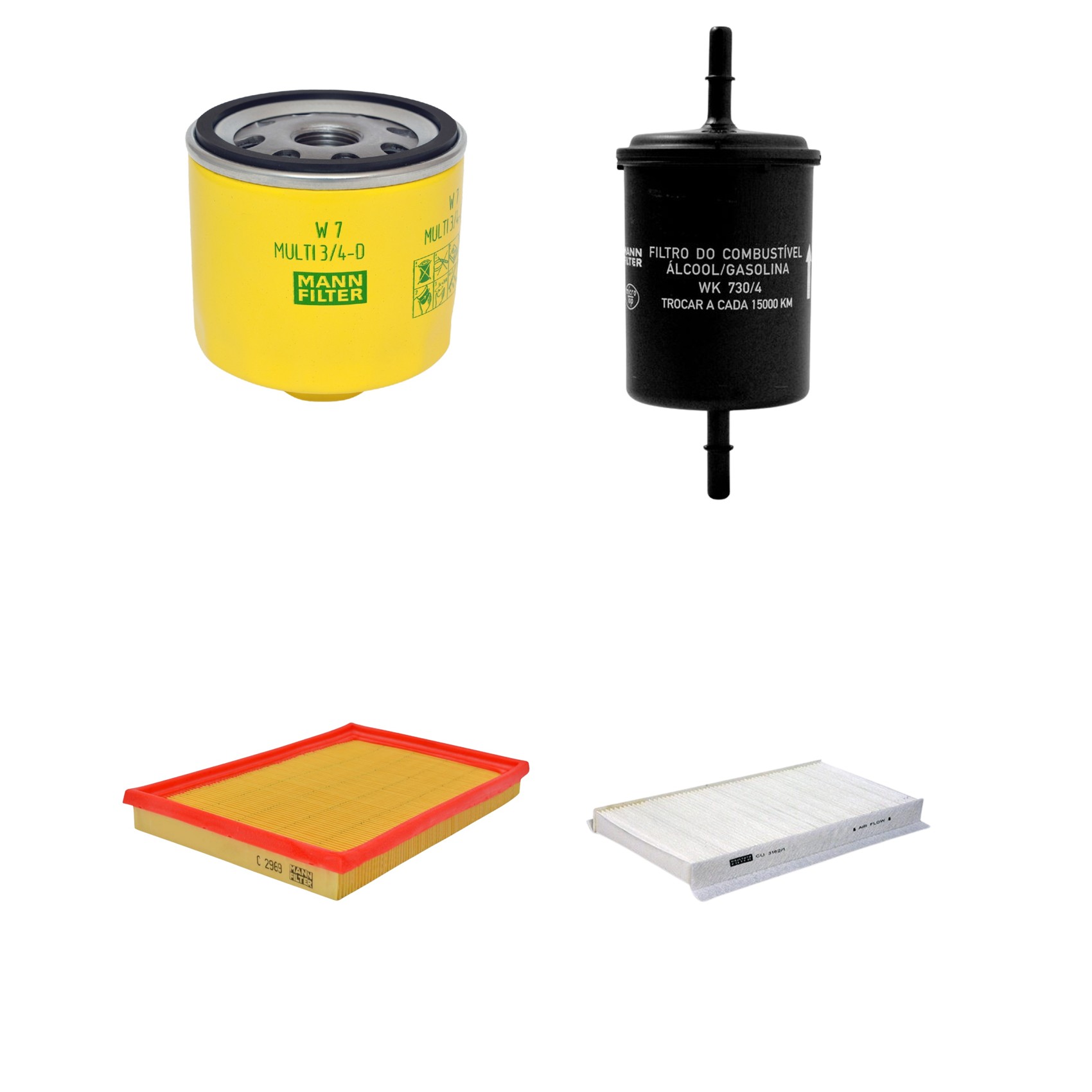 Kit Filtros de Ar Combustível Cabine Ar Condicionado Óleo - Mann-Filter - C2969 - CU3162/1 - W7MULTI3/4-D - WK730/4