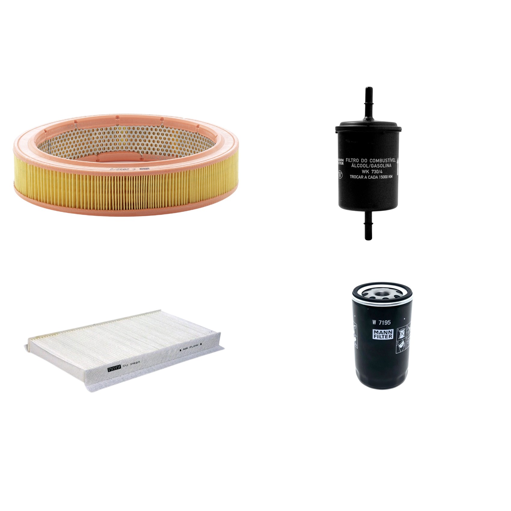 Kit Filtros de Ar Combustível Cabine Ar Condicionado Óleo - Mann-Filter - C2852/2 - CU3162/1 - W7195 - WK730/4