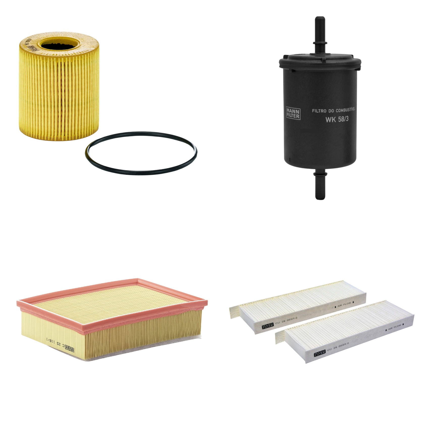Kit Filtros de Ar Combustível Cabine Ar Condicionado Óleo - Mann-Filter - C25118/1 - CU29003/1-2 - HU711/51x - WK58/3