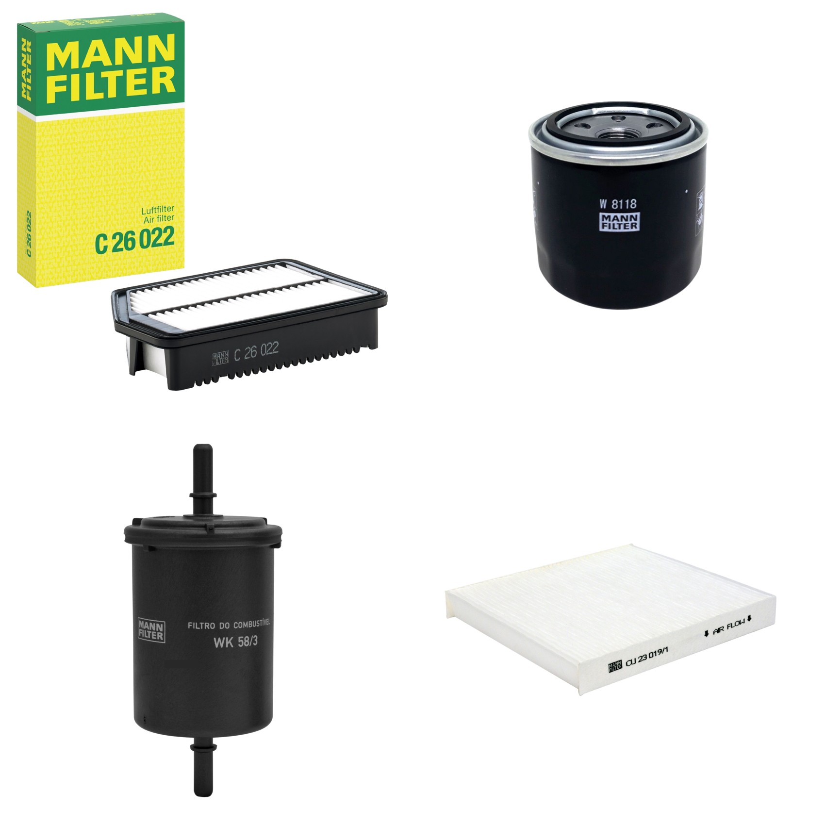 Kit Filtros de Ar Combustível Cabine Ar Condicionado Óleo - Mann-Filter - C26022 - CU23019/1 - W8118 - WK58/3