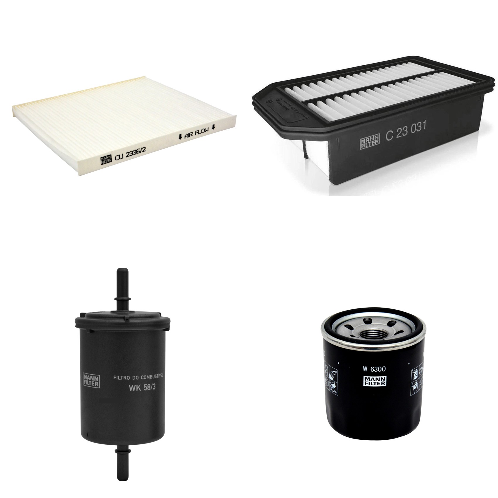 Kit Filtros de Ar Combustível Cabine Ar Condicionado Óleo - Mann-Filter - C23031 - CU2336/2 - W6300 - WK58/3
