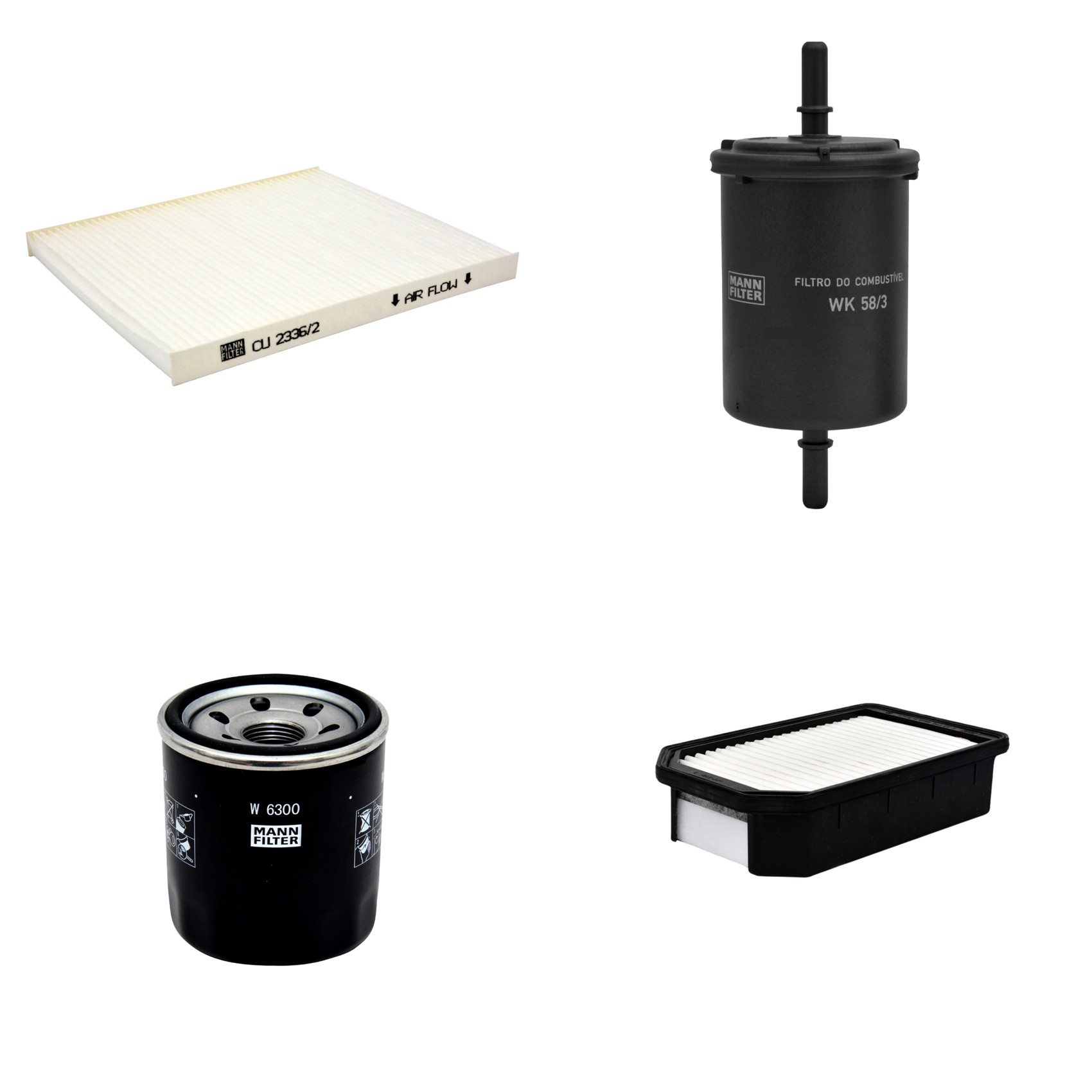 Kit Filtros de Ar Combustível Cabine Ar Condicionado Óleo - Mann-Filter - C23110 - CU2336/2 - W6300 - WK58/3