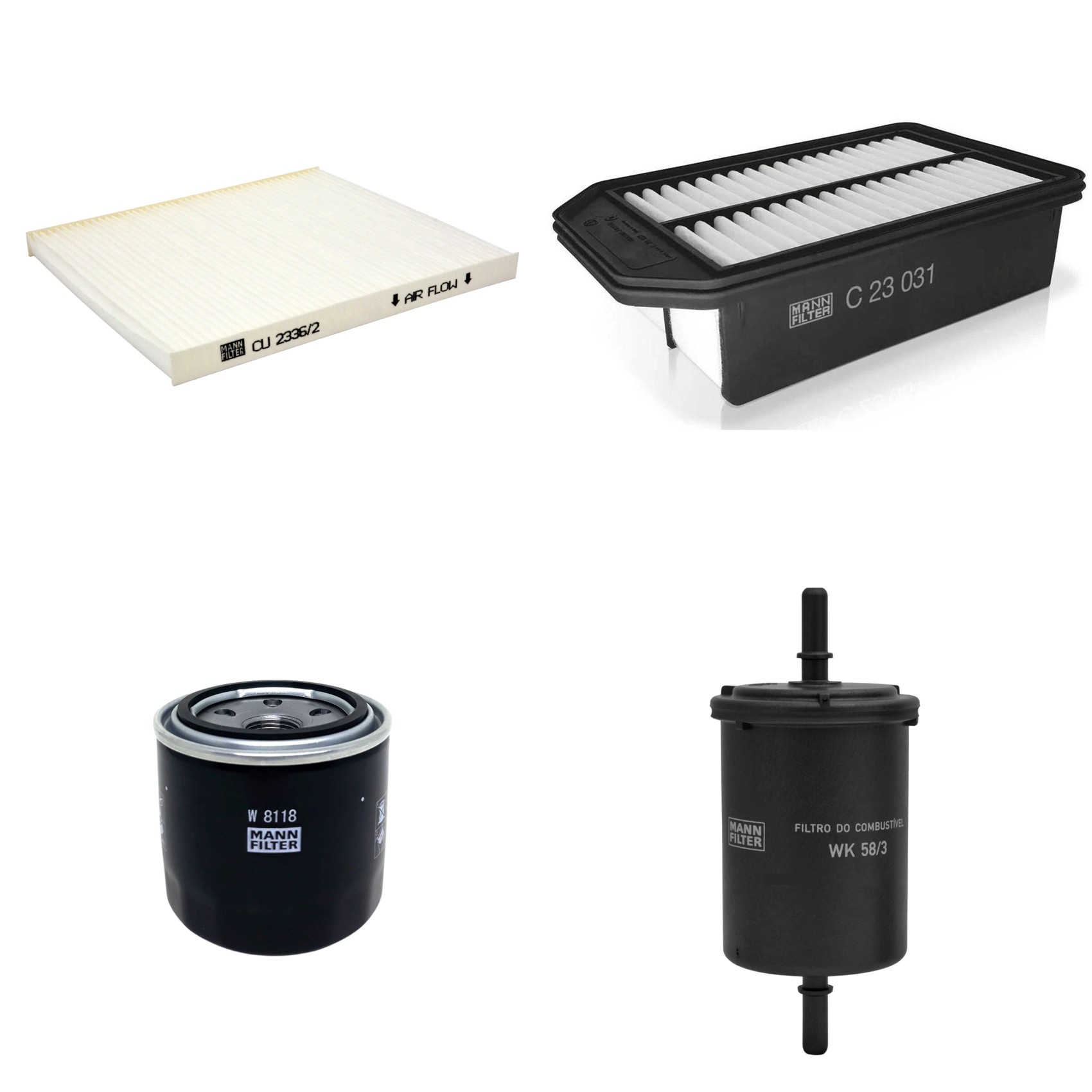 Kit Filtros de Ar Combustível Cabine Ar Condicionado Óleo - Mann-Filter - C23031 - CU2336/2 - W8118 - WK58/3