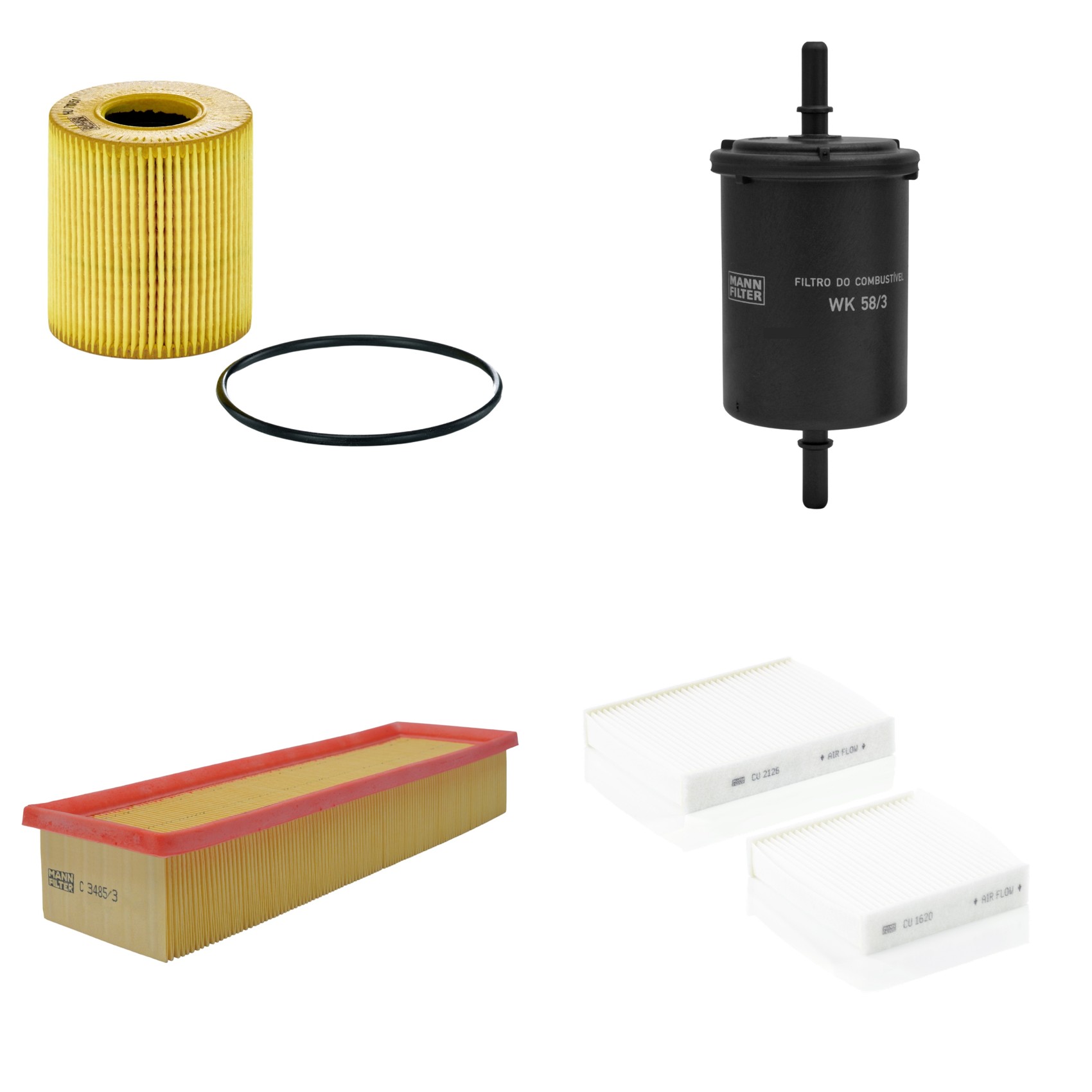 Kit Filtros de Ar Combustível Cabine Ar Condicionado Óleo - Mann-Filter - C3485/3 - CU21000-2 - HU711/51x - WK58/3