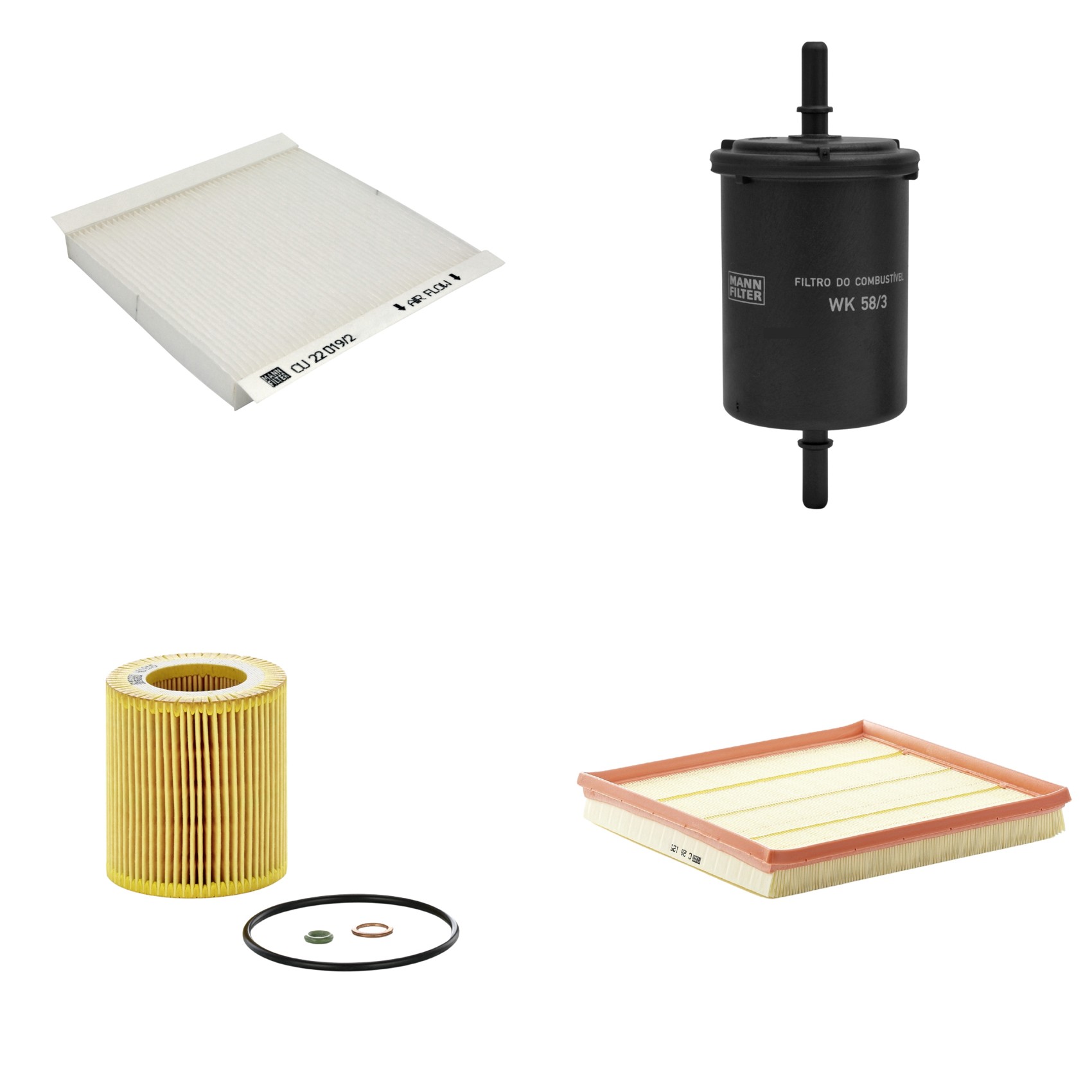 Kit Filtros de Ar Combustível Cabine Ar Condicionado Óleo - Mann-Filter - C28125 - CU22019/2 - HU816X - WK58/3