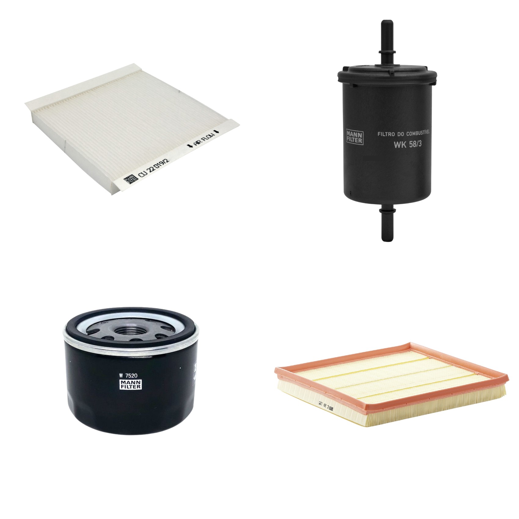 Kit Filtros de Ar Combustível Cabine Ar Condicionado Óleo - Mann-Filter - C28125 - CU22019/2 - W7520 - WK58/3