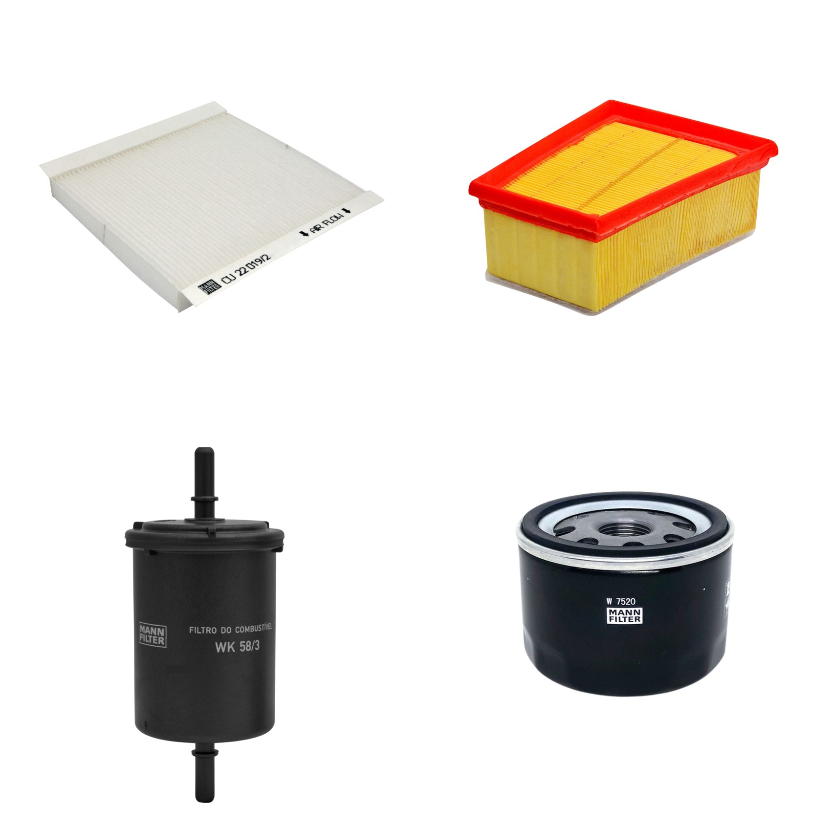 Kit Filtros de Ar Combustível Cabine Ar Condicionado Óleo - Mann-Filter - C1858/4 - CU22019/2 - W7520 - WK58/3