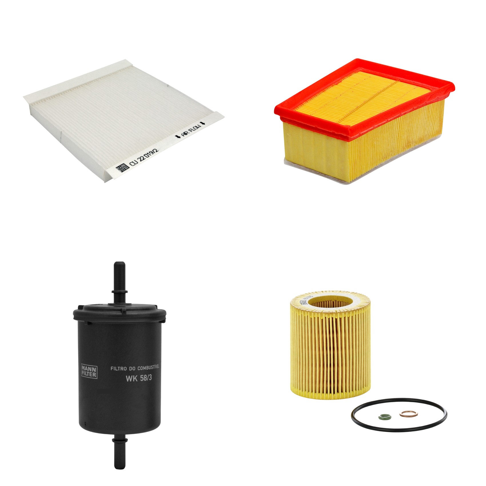 Kit Filtros de Ar Combustível Cabine Ar Condicionado Óleo - Mann-Filter - C1858/4 - CU22019/2 - HU816X - WK58/3