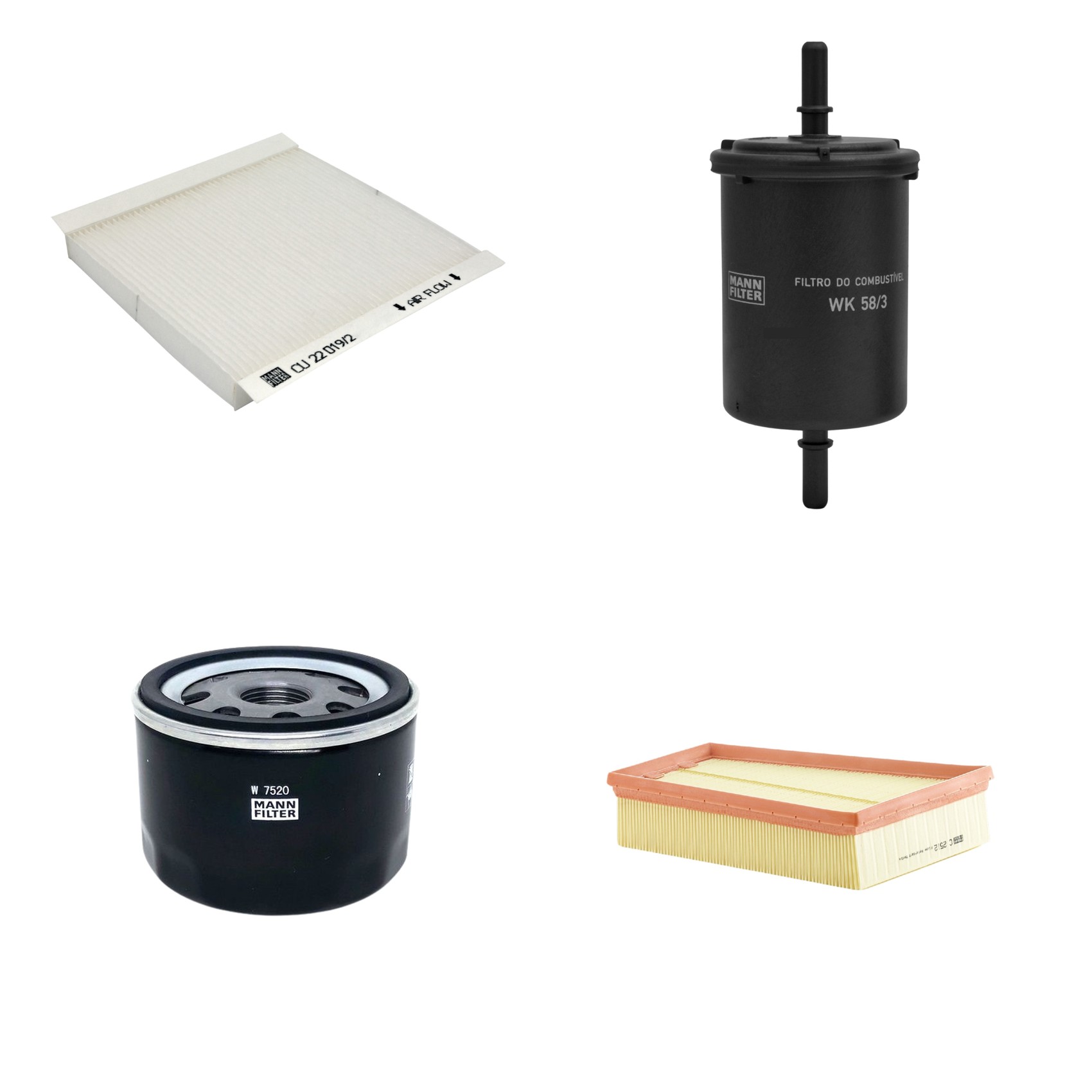 Kit Filtros de Ar Combustível Cabine Ar Condicionado Óleo - Mann-Filter - C2512 - CU22019/2 - W7520 - WK58/3