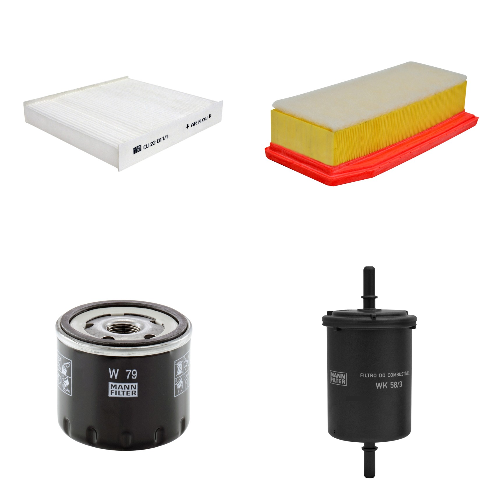 Kit Filtros de Ar Combustível Cabine Ar Condicionado Óleo - Mann-Filter - C27030/1 - CU22011/1 - W79 - WK58/3