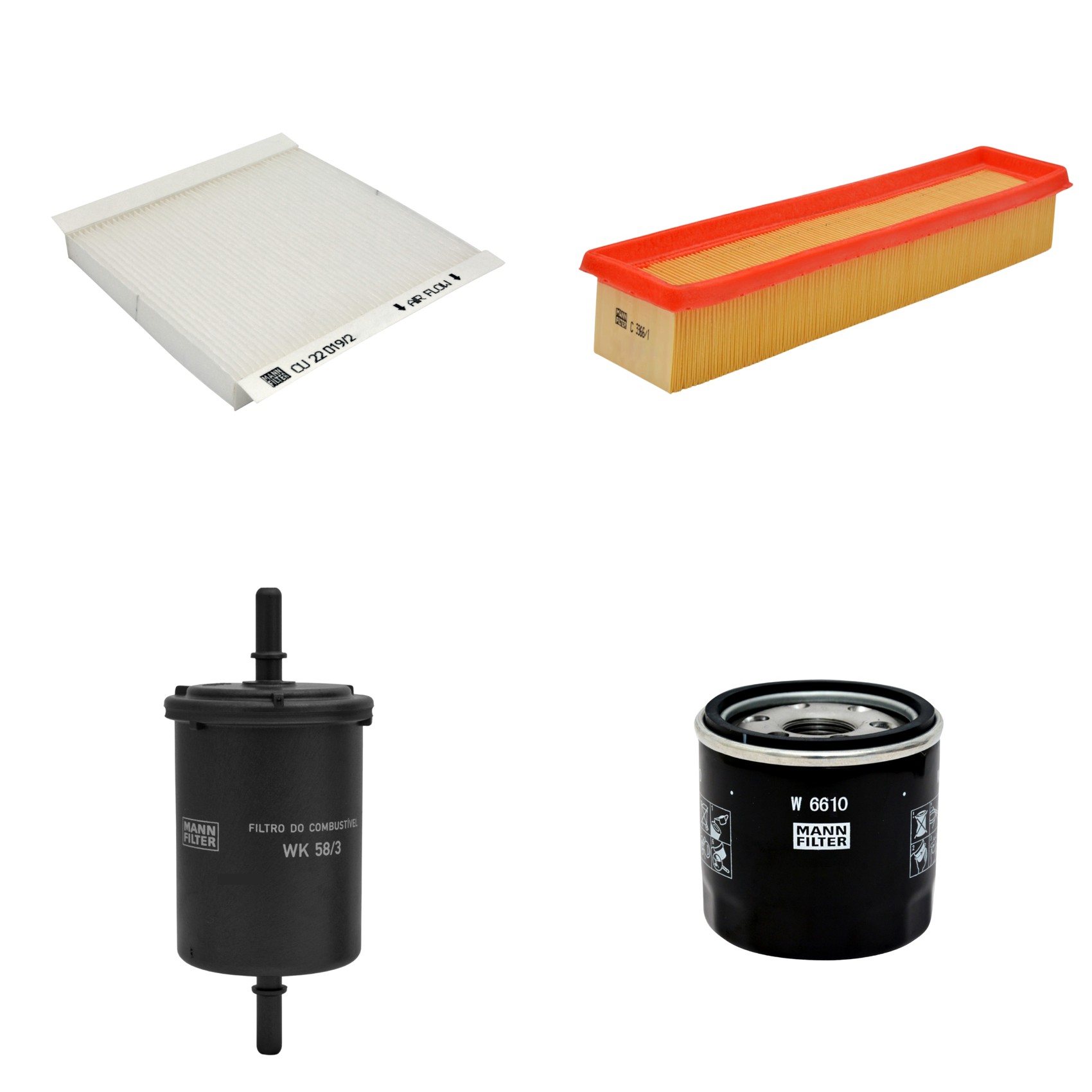 Kit Filtros de Ar Combustível Cabine Ar Condicionado Óleo - Mann-Filter - C3366/1 - CU22019/2 - W6610 - WK58/3