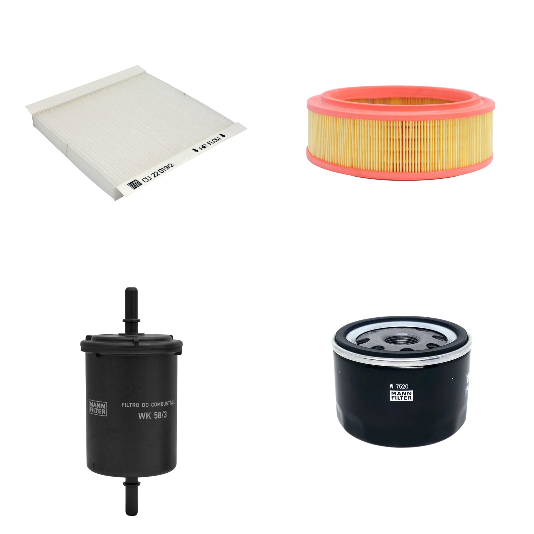 Kit Filtros de Ar Combustível Cabine Ar Condicionado Óleo - Mann-Filter - C2680 - CU22019/2 - W7520 - WK58/3