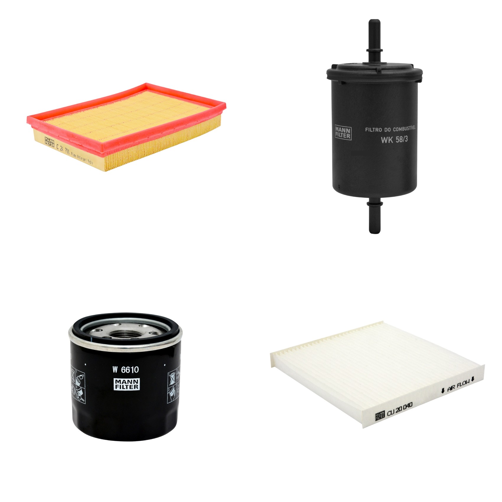 Kit Filtros de Ar Combustível Cabine Ar Condicionado Óleo - Mann-Filter - C24700 - CU20040 - W6610 - WK58/3