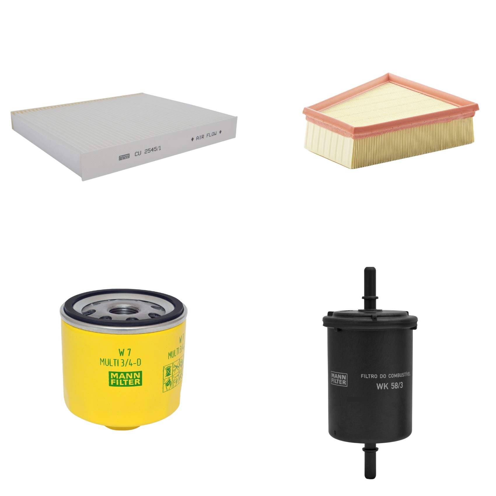 Kit Filtros de Ar Combustível Cabine Ar Condicionado Óleo - Mann-Filter - C2295/2 - CU2545/1 - W7MULTI3/4-D - WK58/3