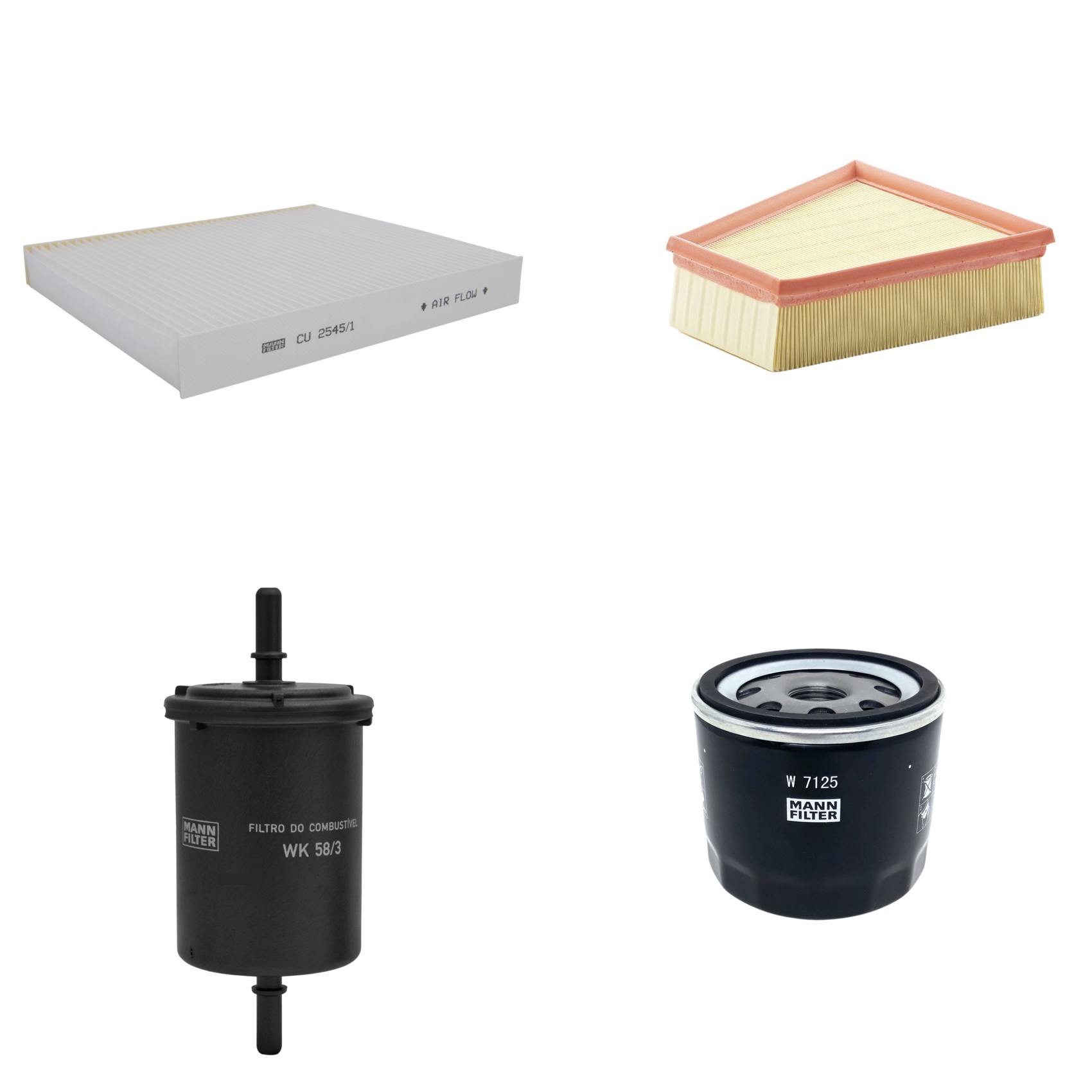Kit Filtros de Ar Combustível Cabine Ar Condicionado Óleo - Mann-Filter - C2295/2 - CU2545/1 - W7125 - WK58/3