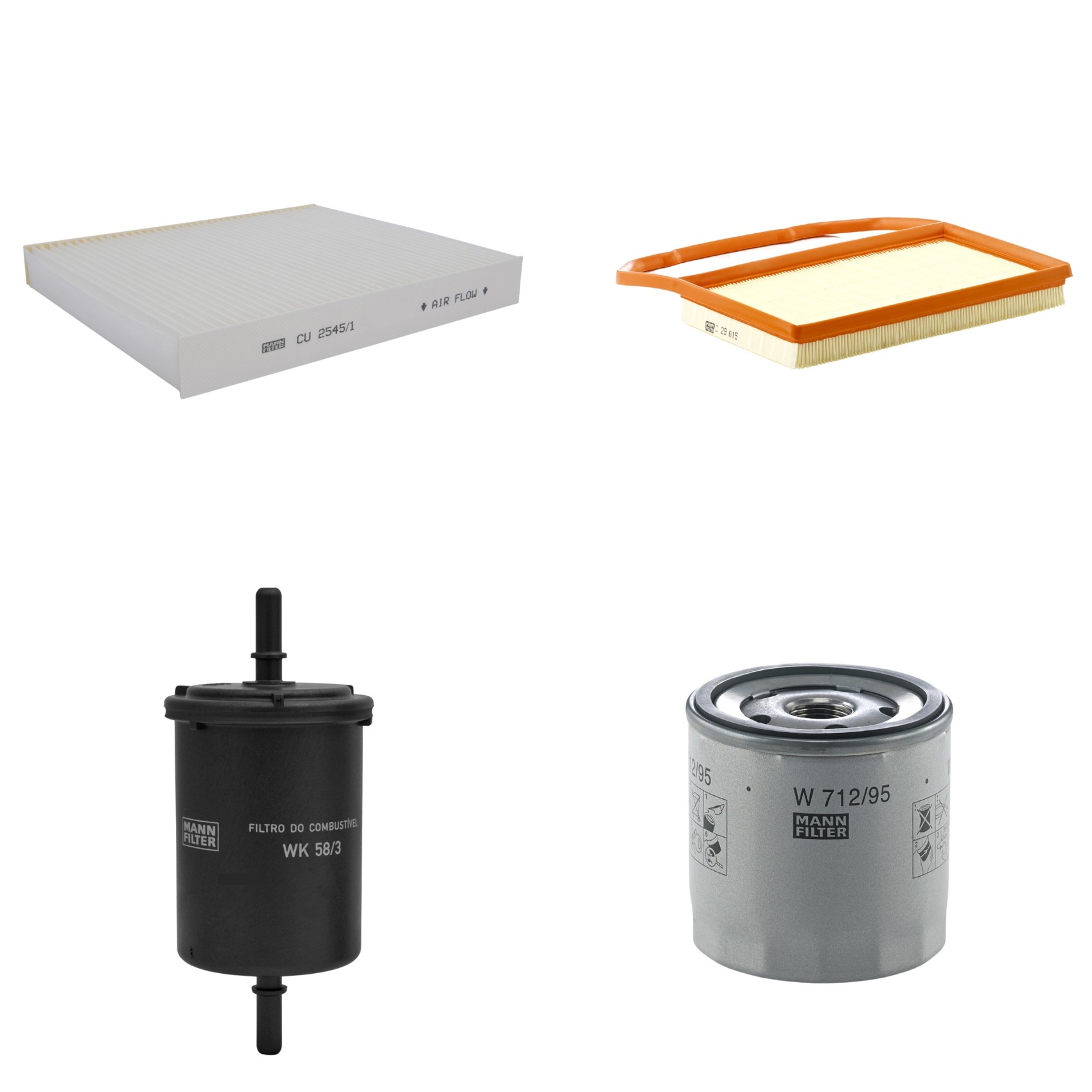 Kit Filtros de Ar Combustível Cabine Ar Condicionado Óleo - Mann-Filter - C29015 - CU2545/1 - W712/95 - WK58/3